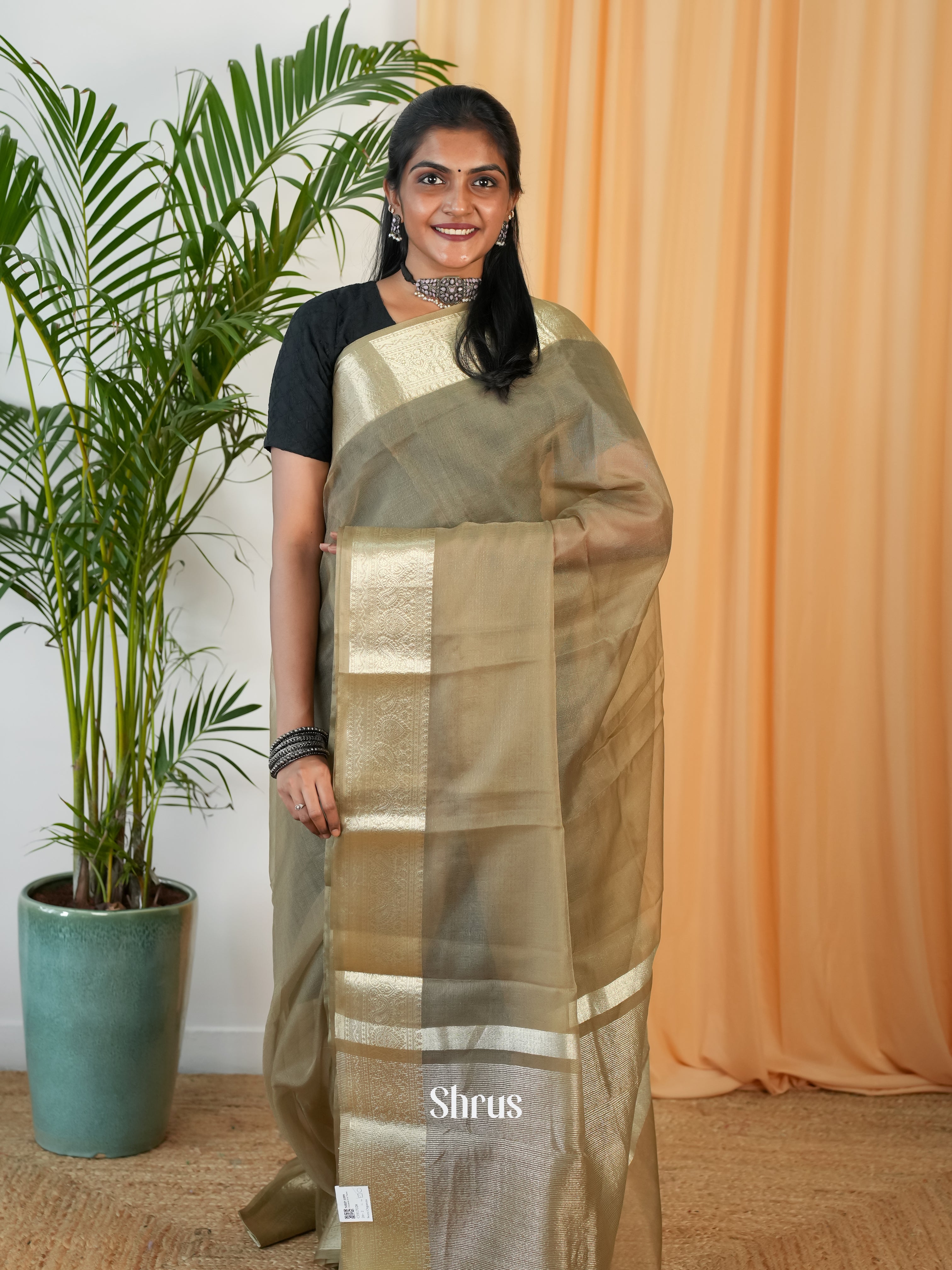 Grey - Semi Georgette Saree - Shop on Shrus.com