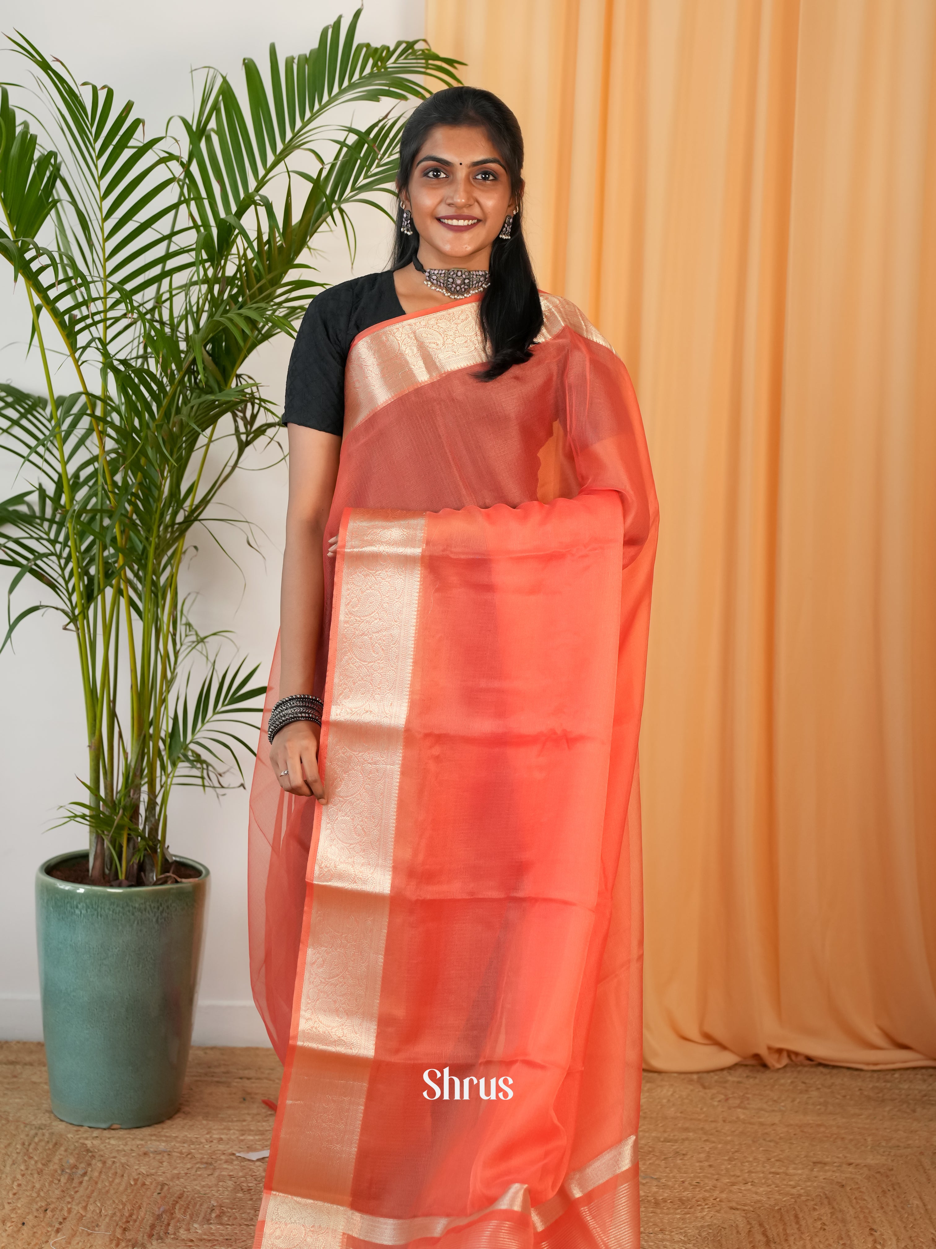 Peach - Semi Georgette Saree - Shop on Shrus.com