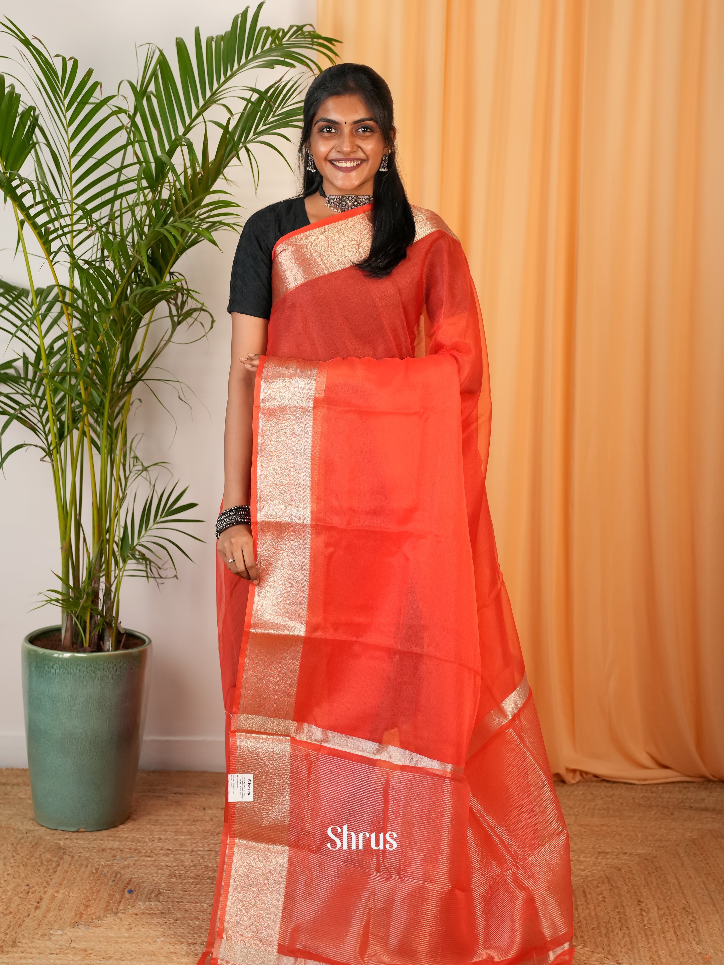 Red - Semi Georgette Saree - Shop on Shrus.com