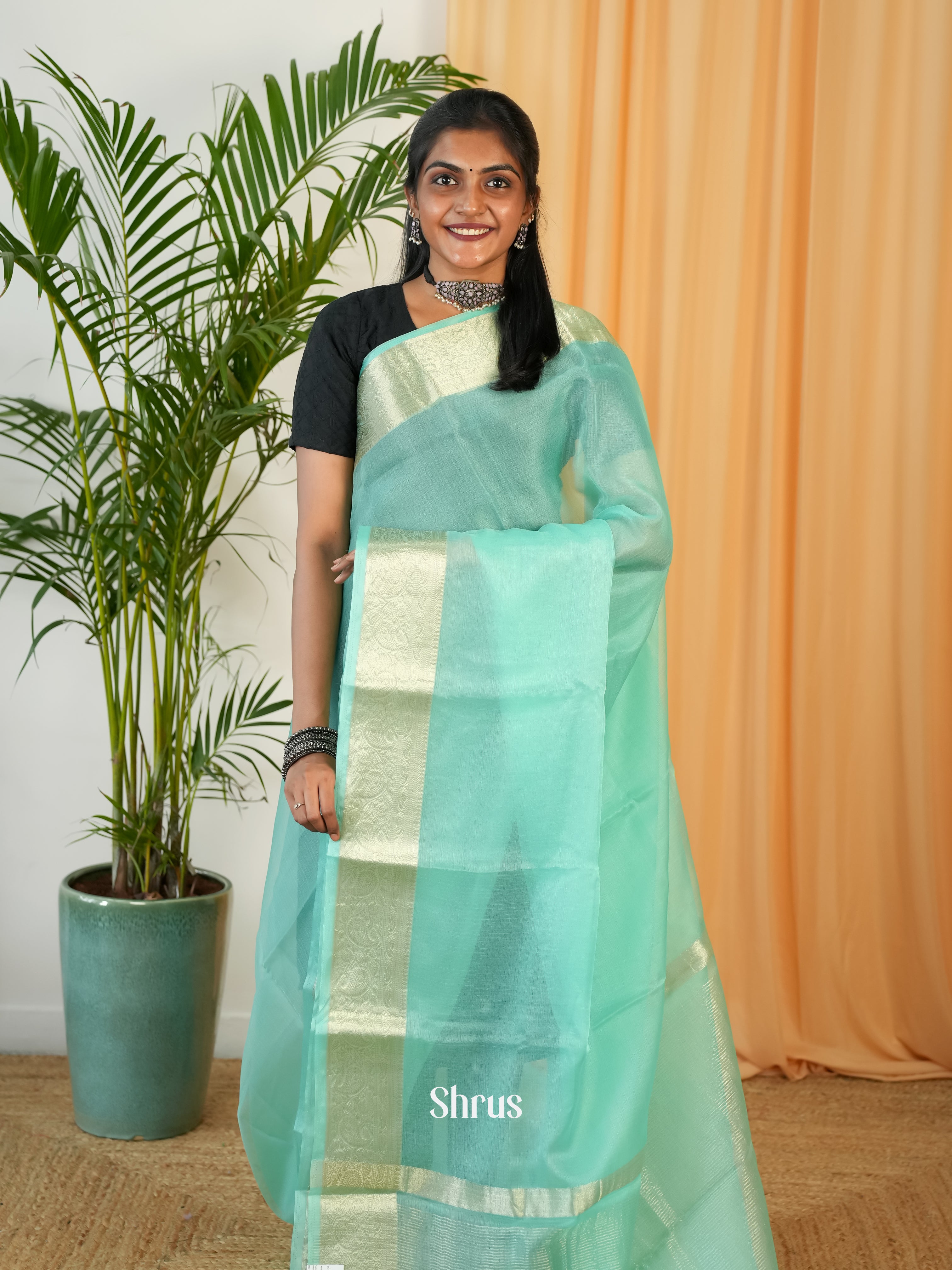 Teal - Semi Georgette Saree - Shop on Shrus.com