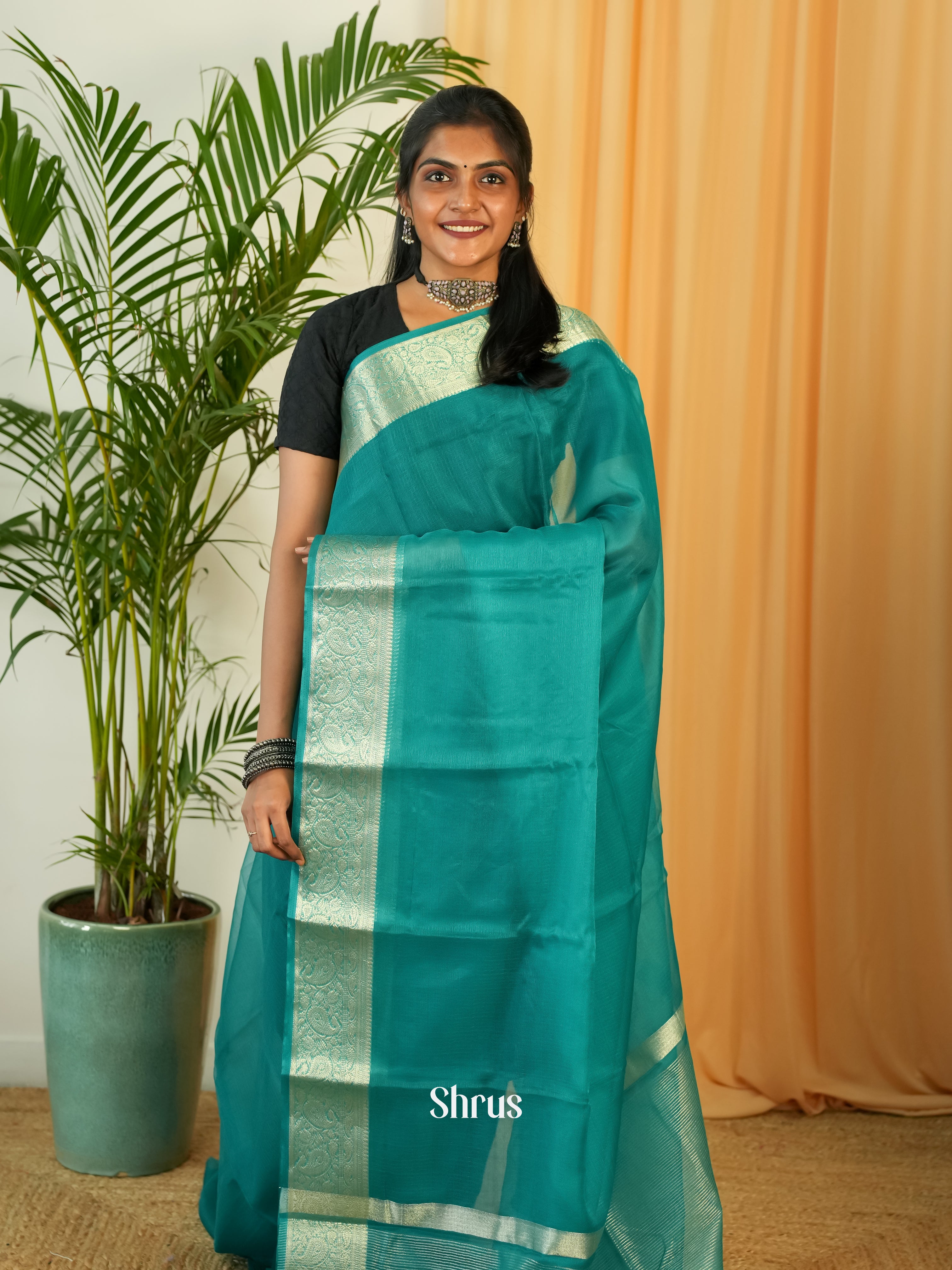 Green - Semi Georgette Saree - Shop on Shrus.com