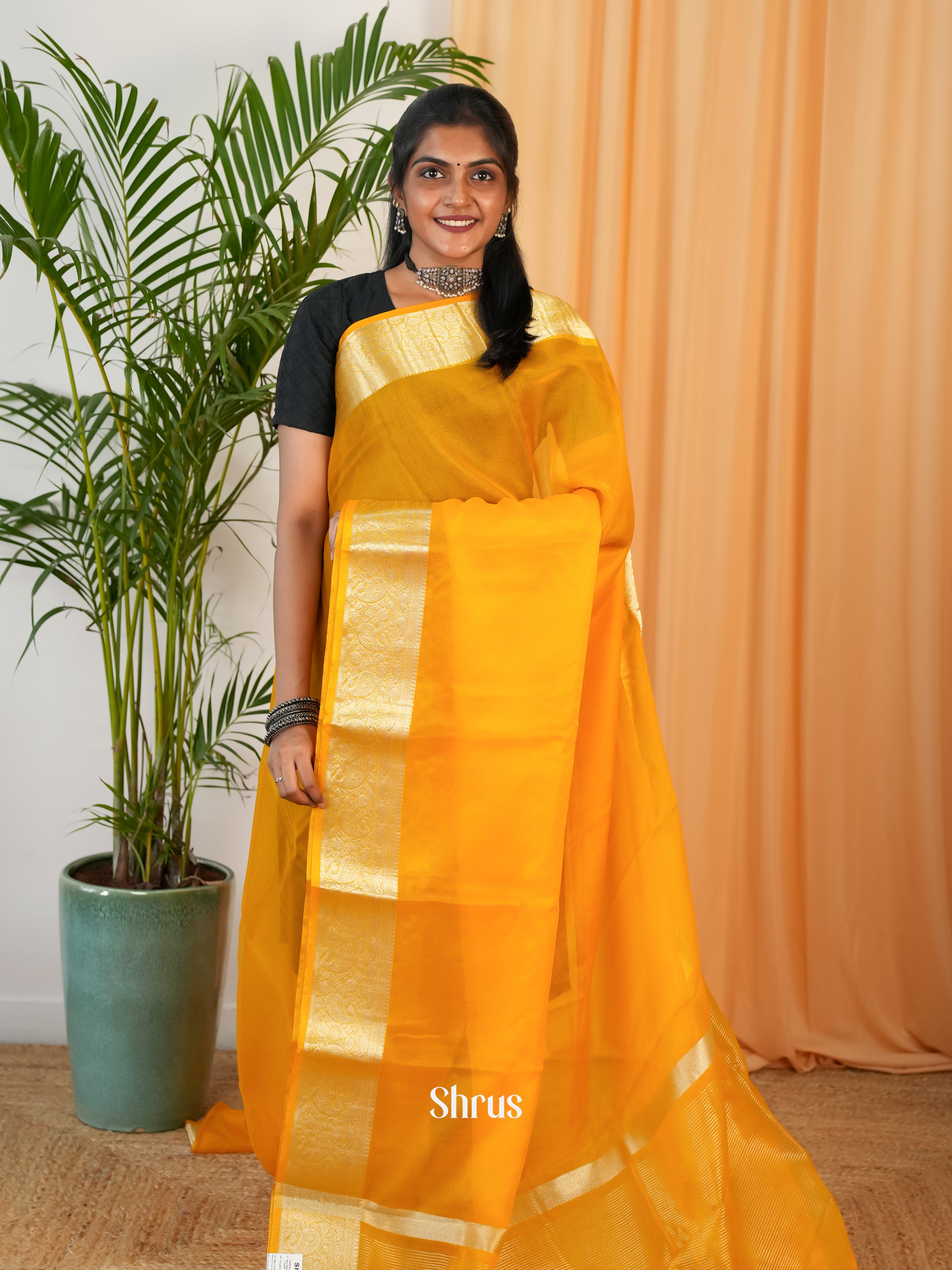 Mambazha Yellow - Semi Georgette Saree - Shop on Shrus.com