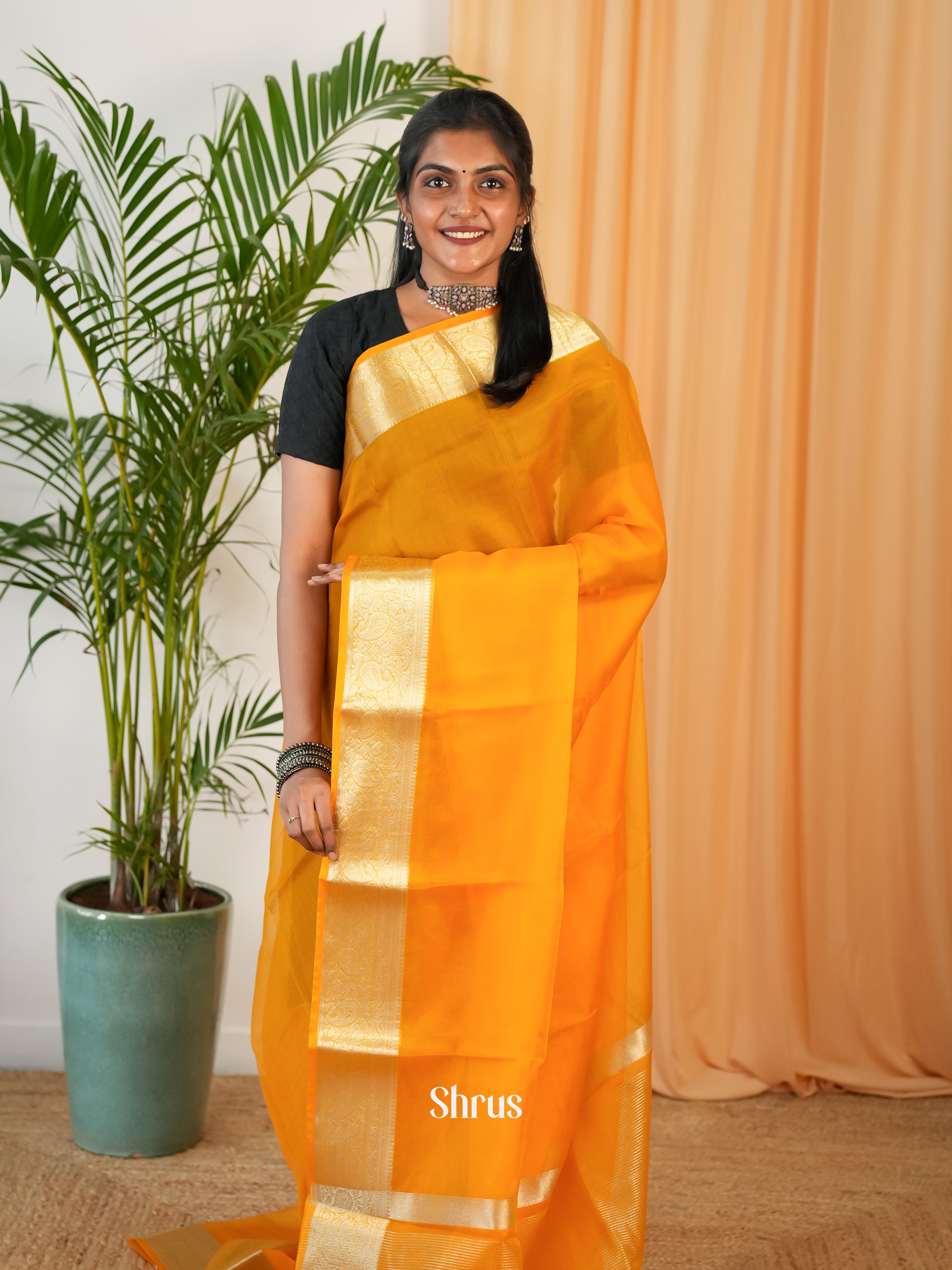 Orange - Semi Georgette Saree - Shop on Shrus.com