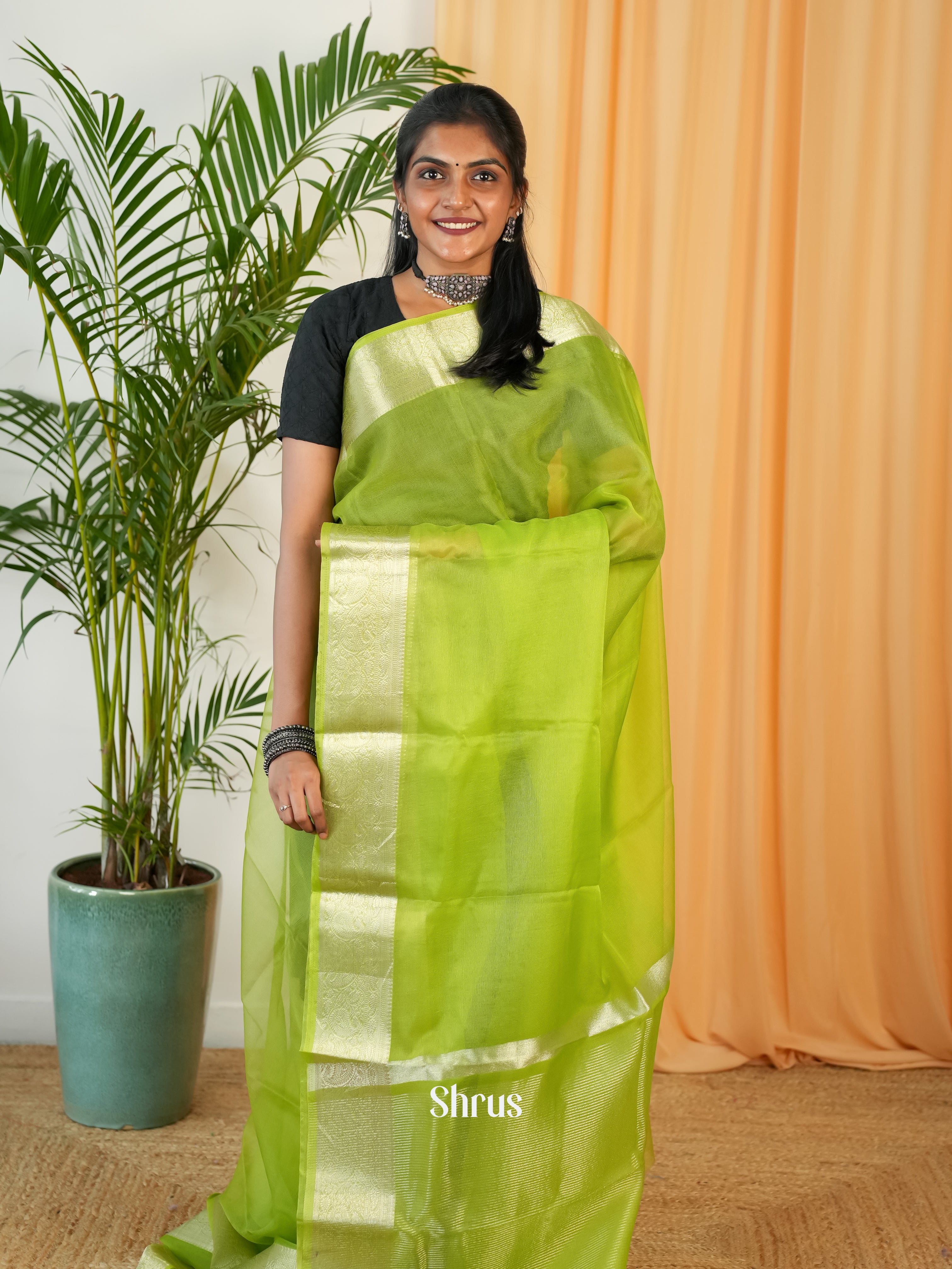 Lite Green - Semi Georgette Saree - Shop on Shrus.com