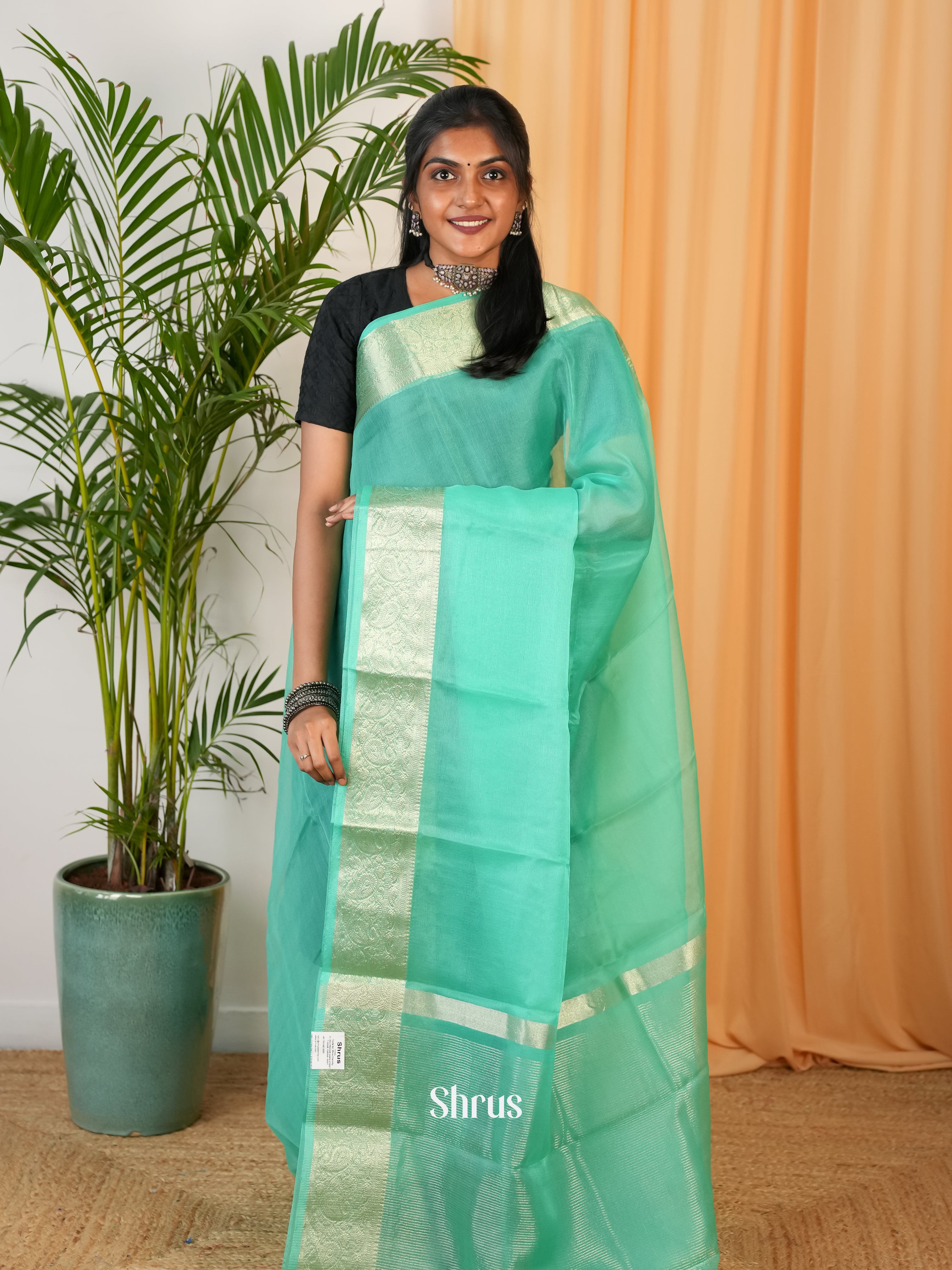 Teal - Semi Georgette Saree - Shop on Shrus.com