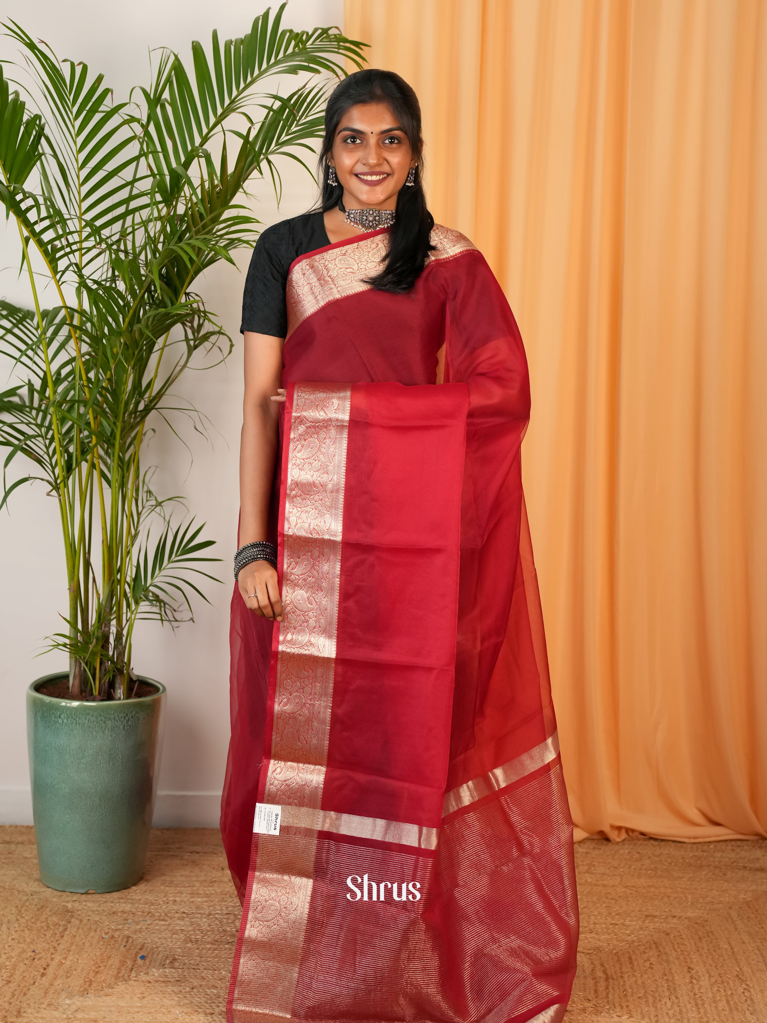 Red - Semi Georgette Saree - Shop on Shrus.com