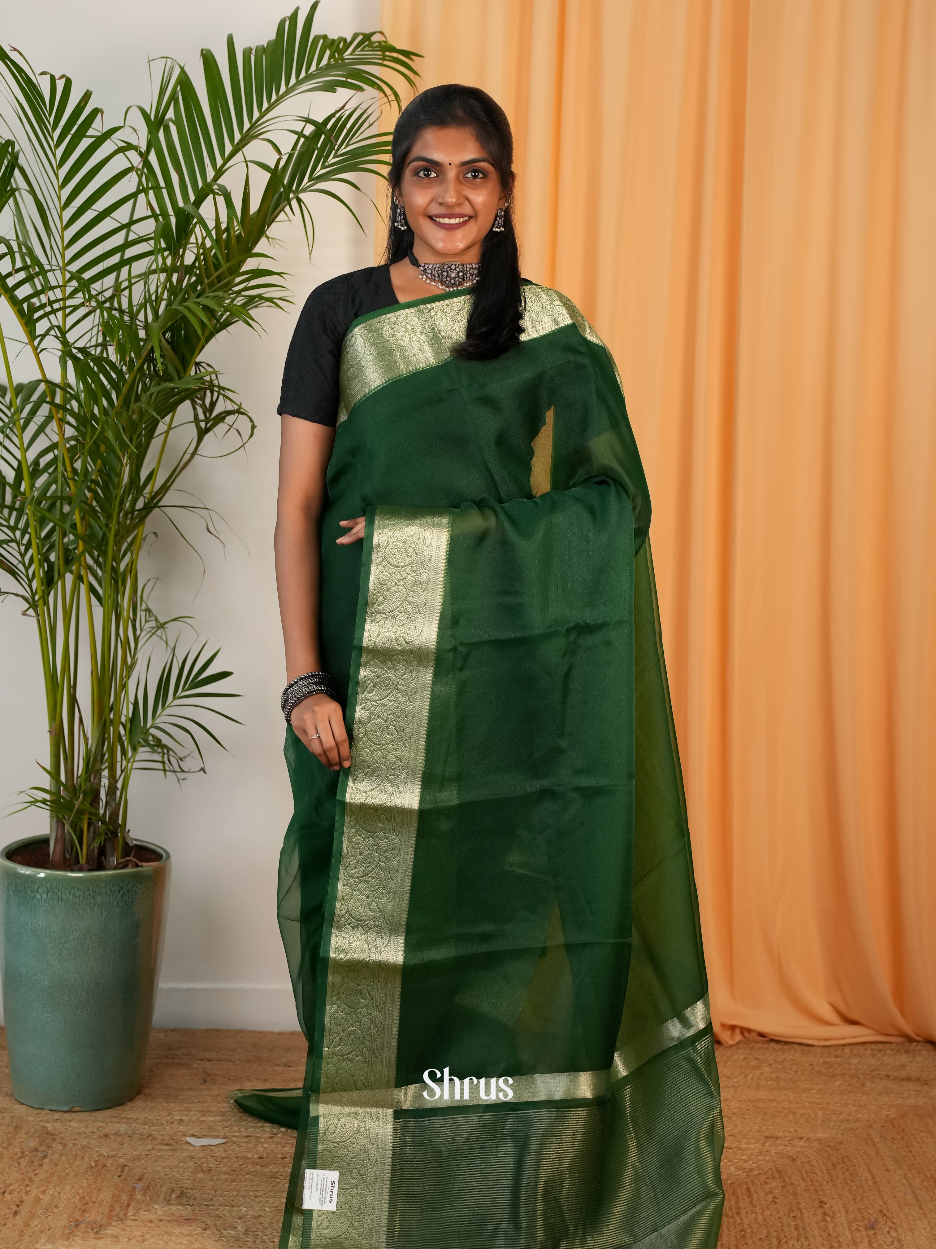 Green - Semi Georgette Saree - Shop on Shrus.com
