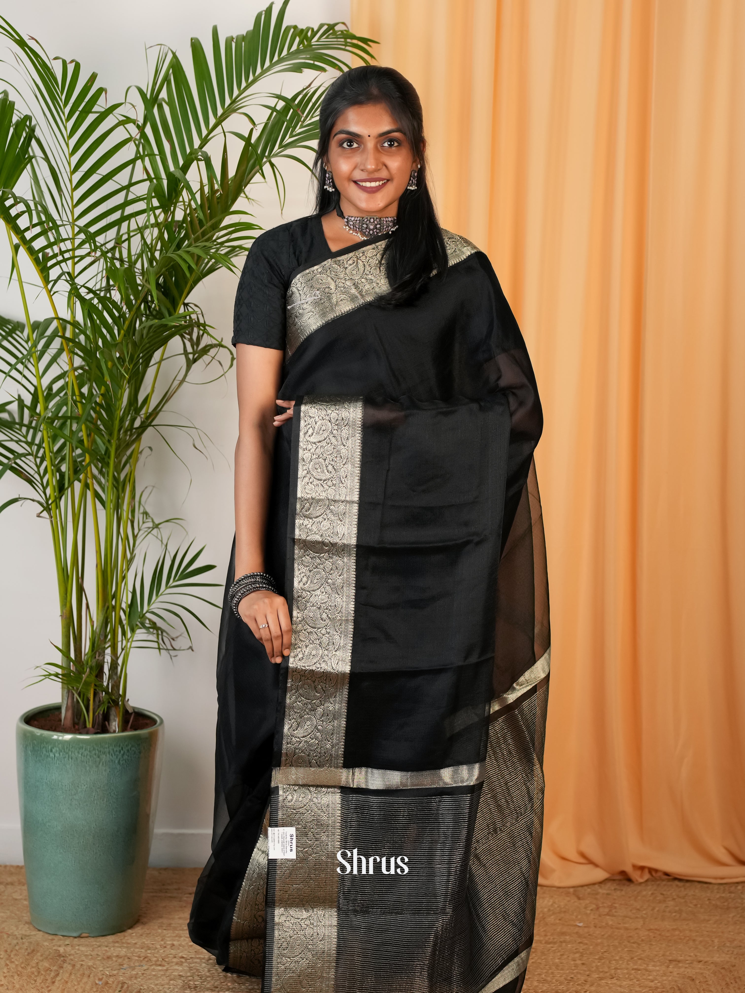 Black - Semi Georgette Saree - Shop on Shrus.com