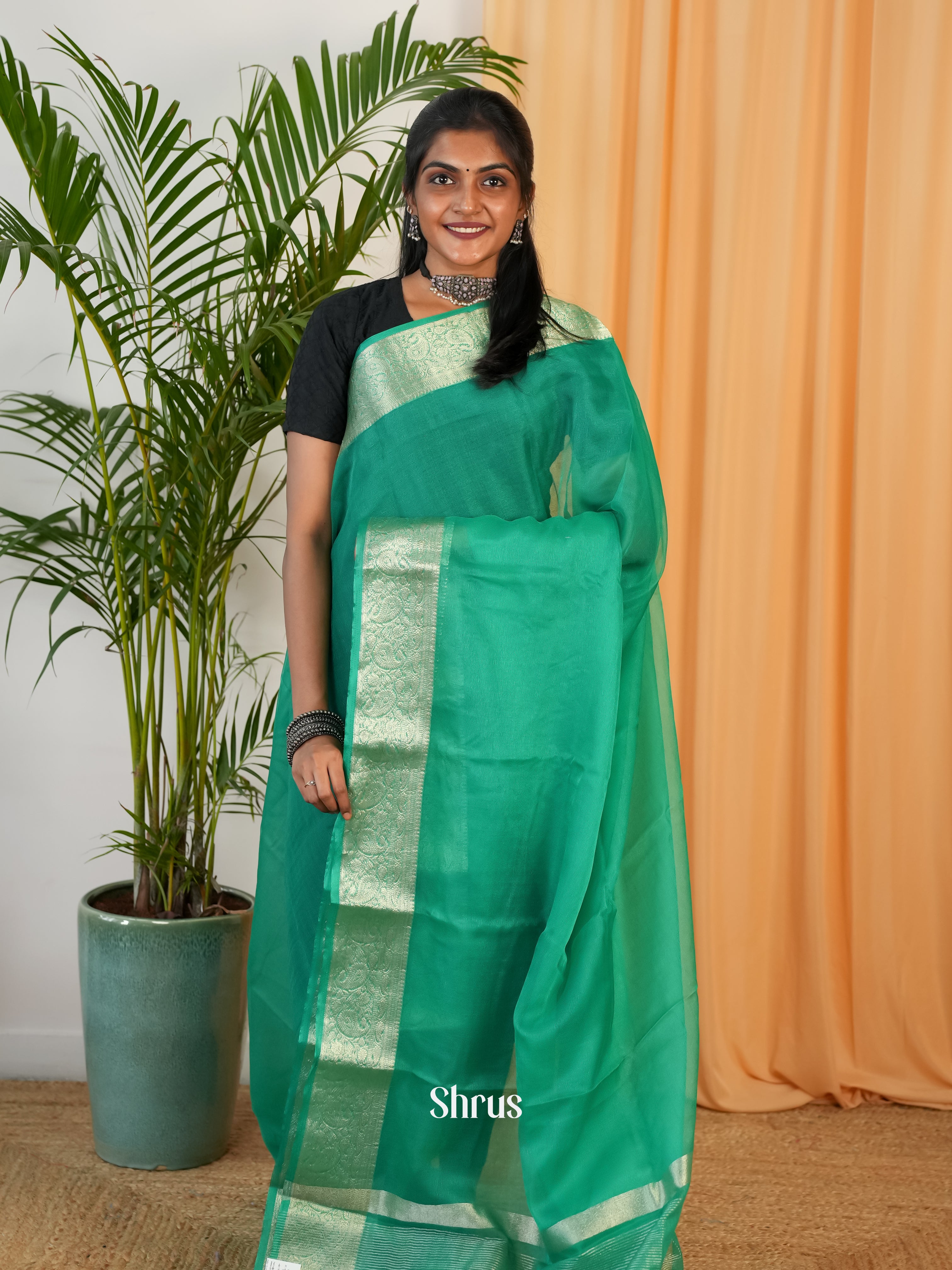 Green - Semi Georgette Saree - Shop on Shrus.com