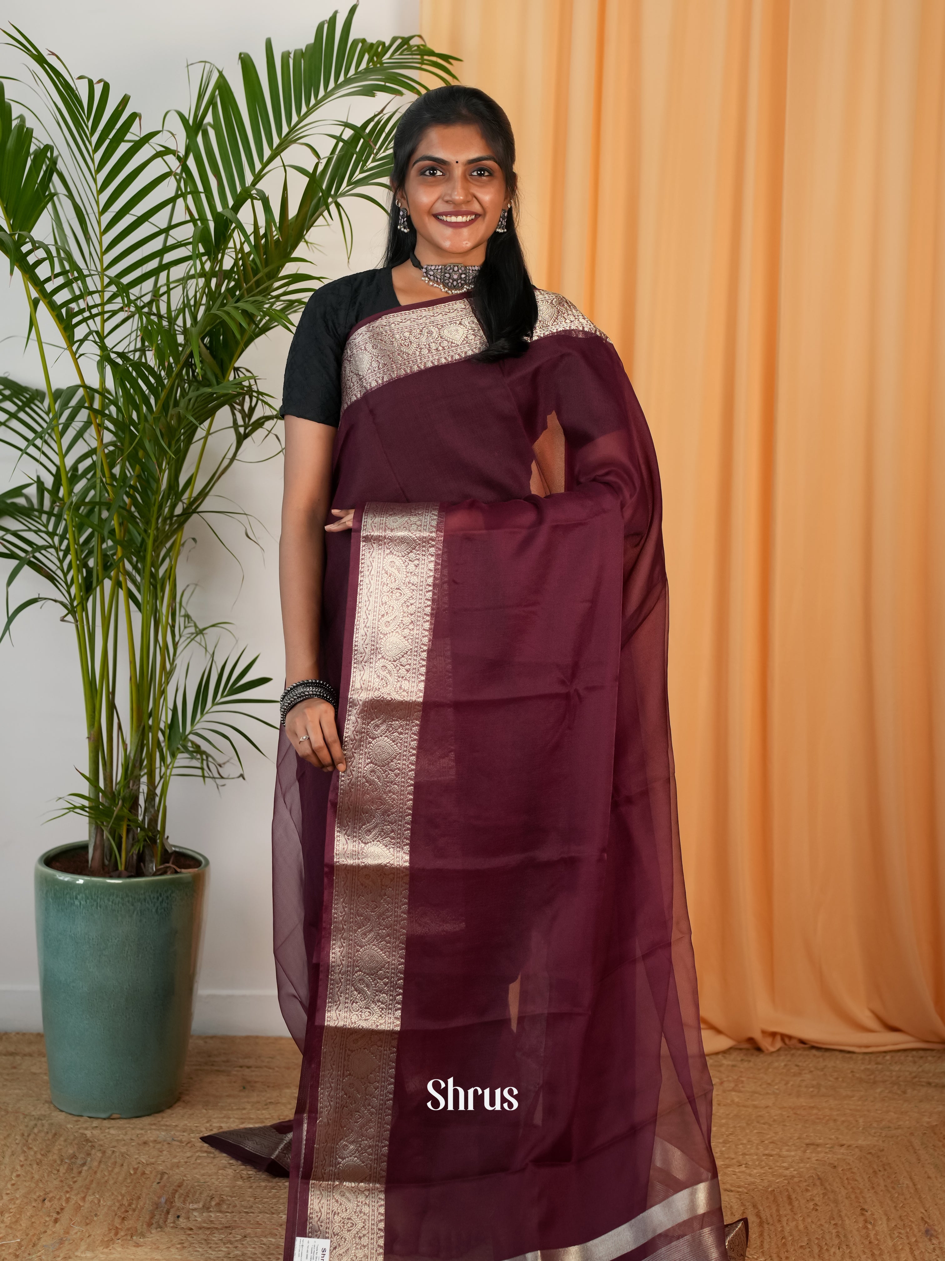 Brown - Semi Georgette Saree - Shop on Shrus.com