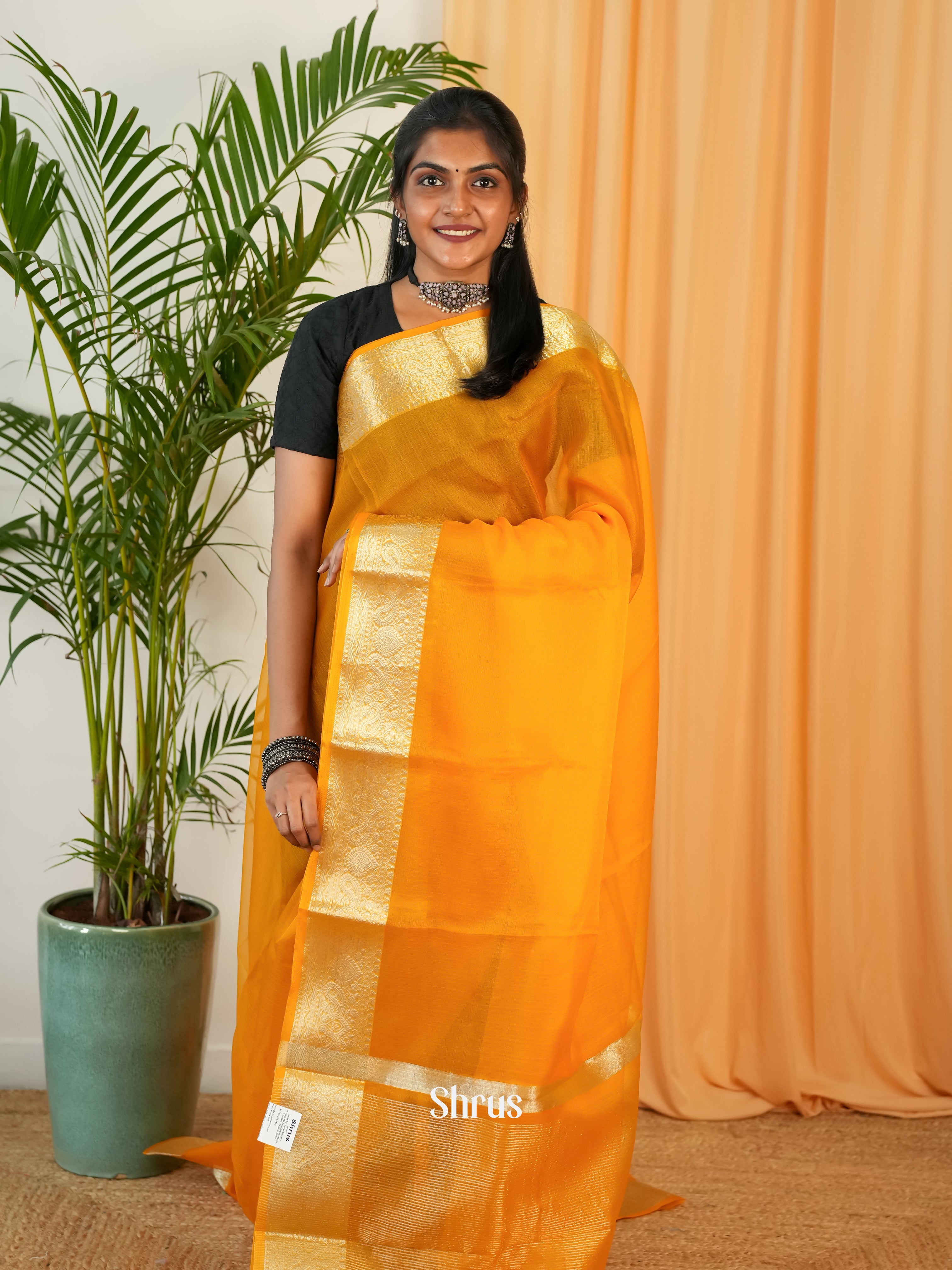 Mustard - Semi Georgette Saree - Shop on Shrus.com