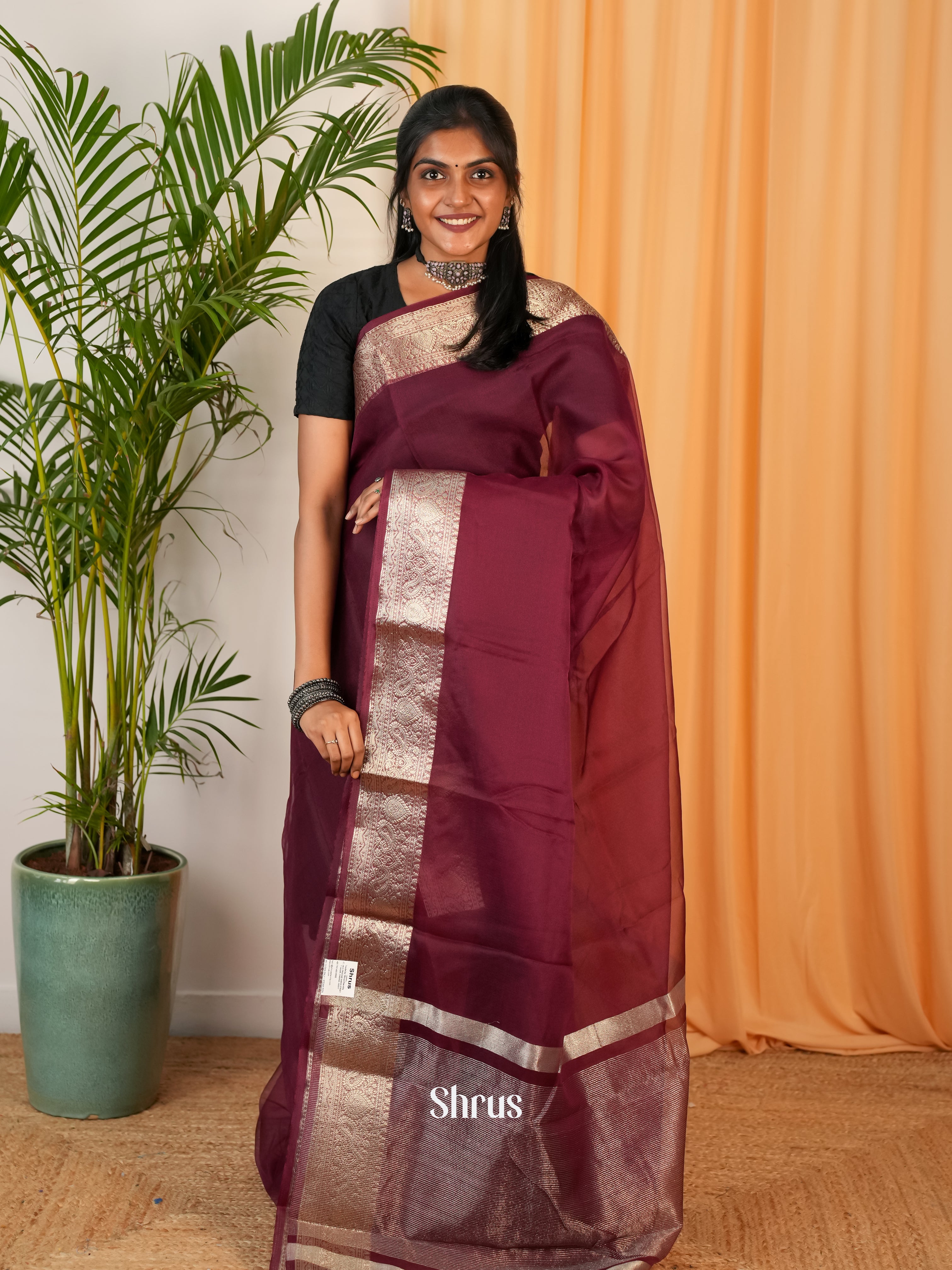 Maroon - Semi Georgette Saree - Shop on Shrus.com