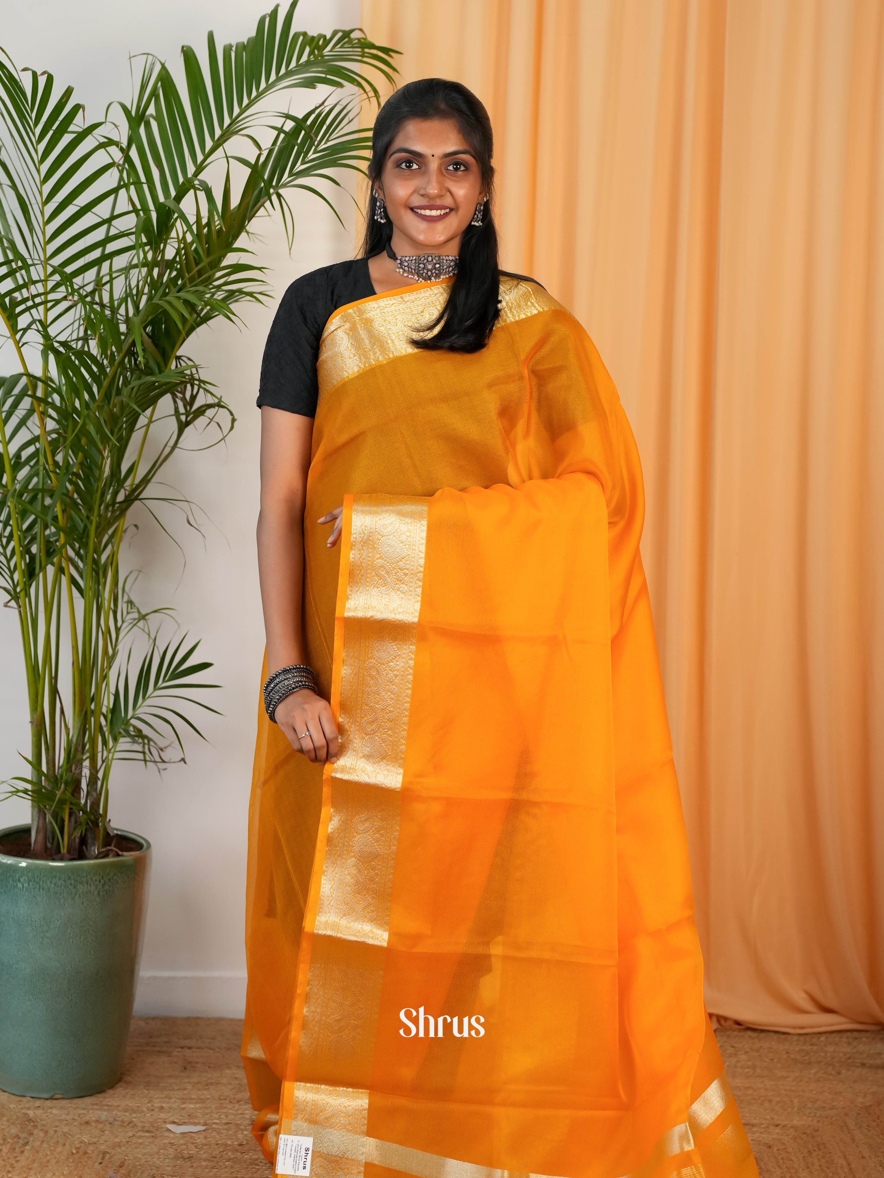 Orange - Semi Georgette Saree - Shop on Shrus.com