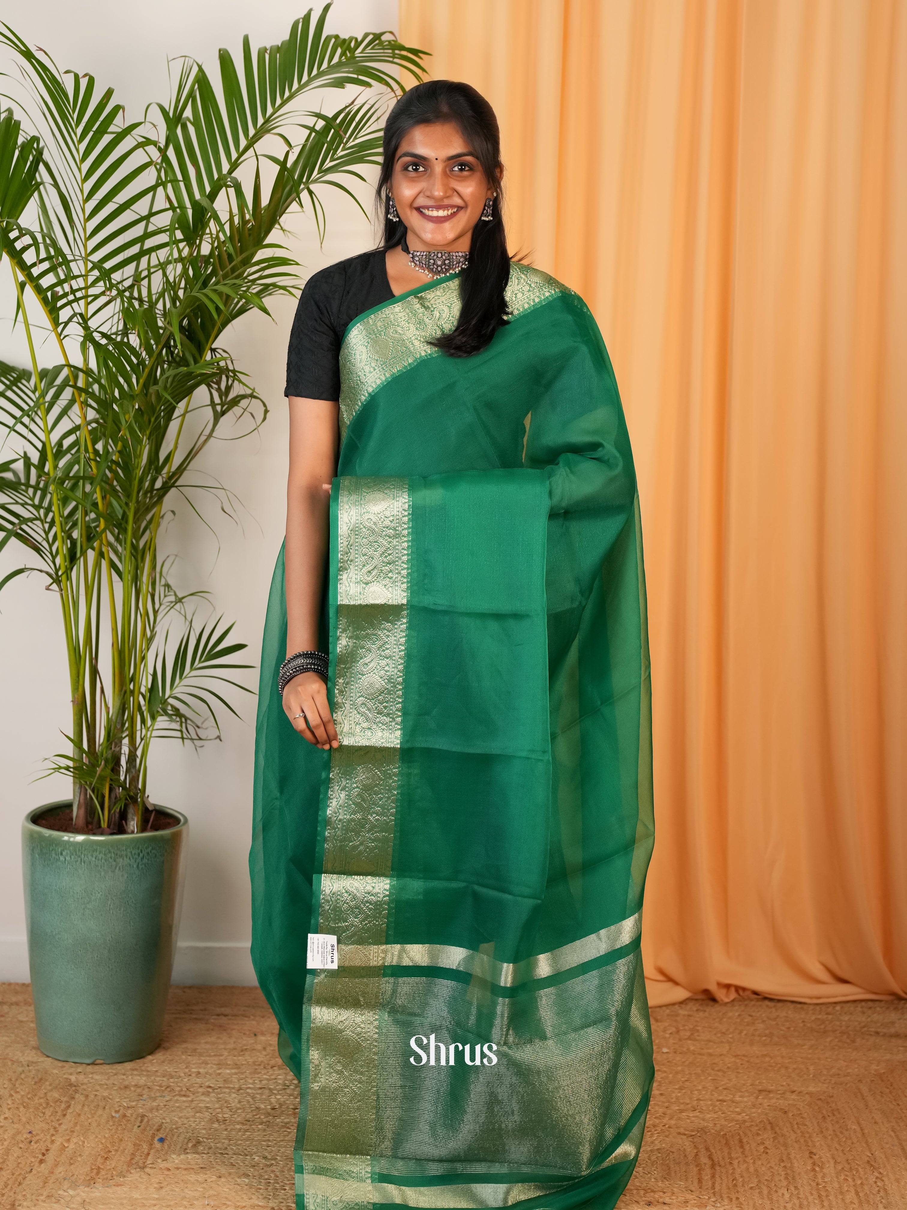 Green - Semi Georgette Saree - Shop on Shrus.com