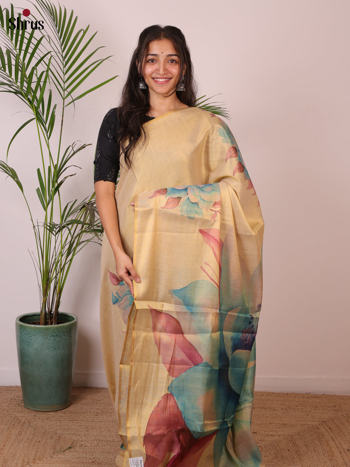 Gold - Semi Jute Saree - Shop on Shrus.com