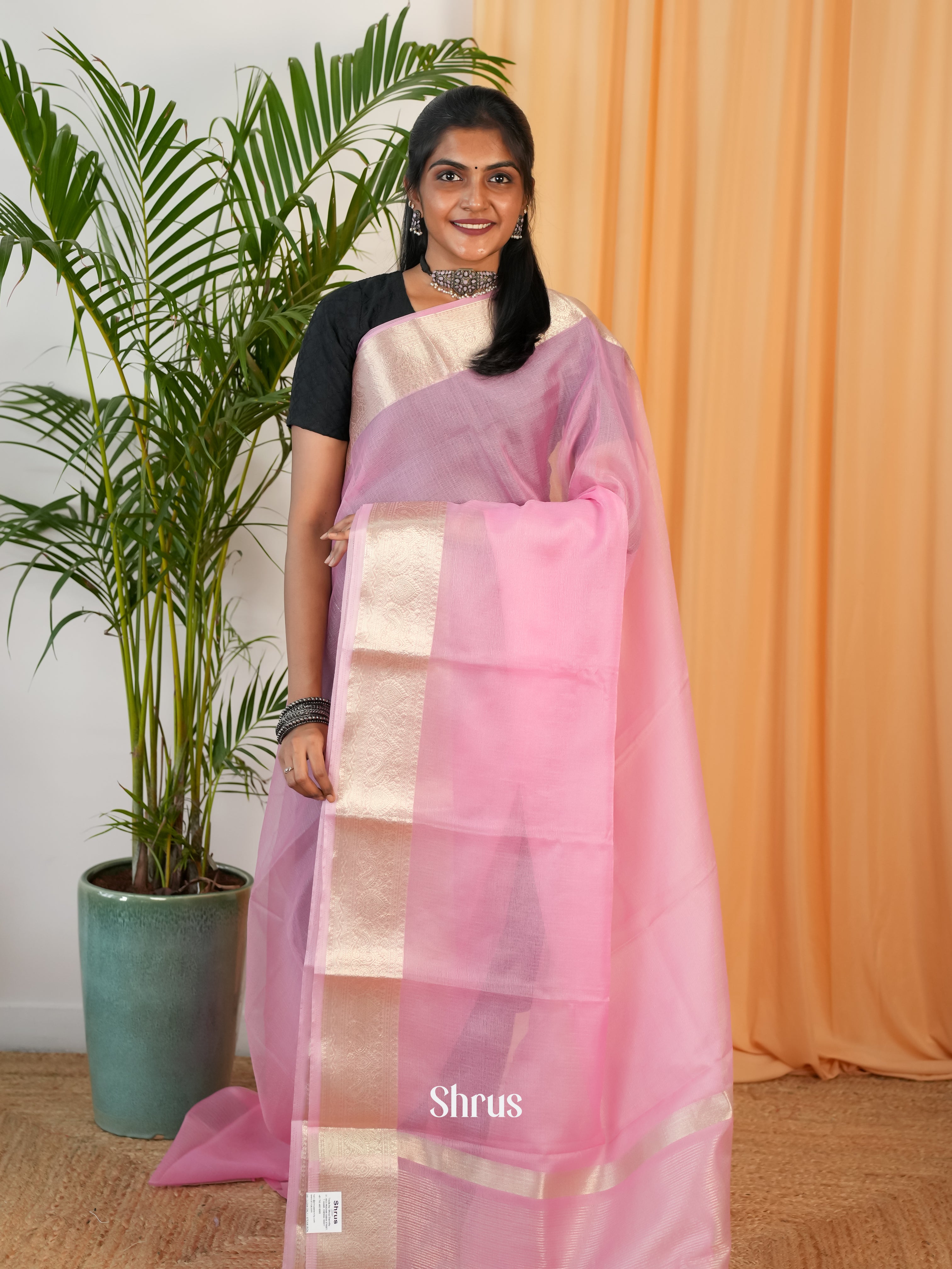 Pink - Semi Georgette Saree - Shop on Shrus.com