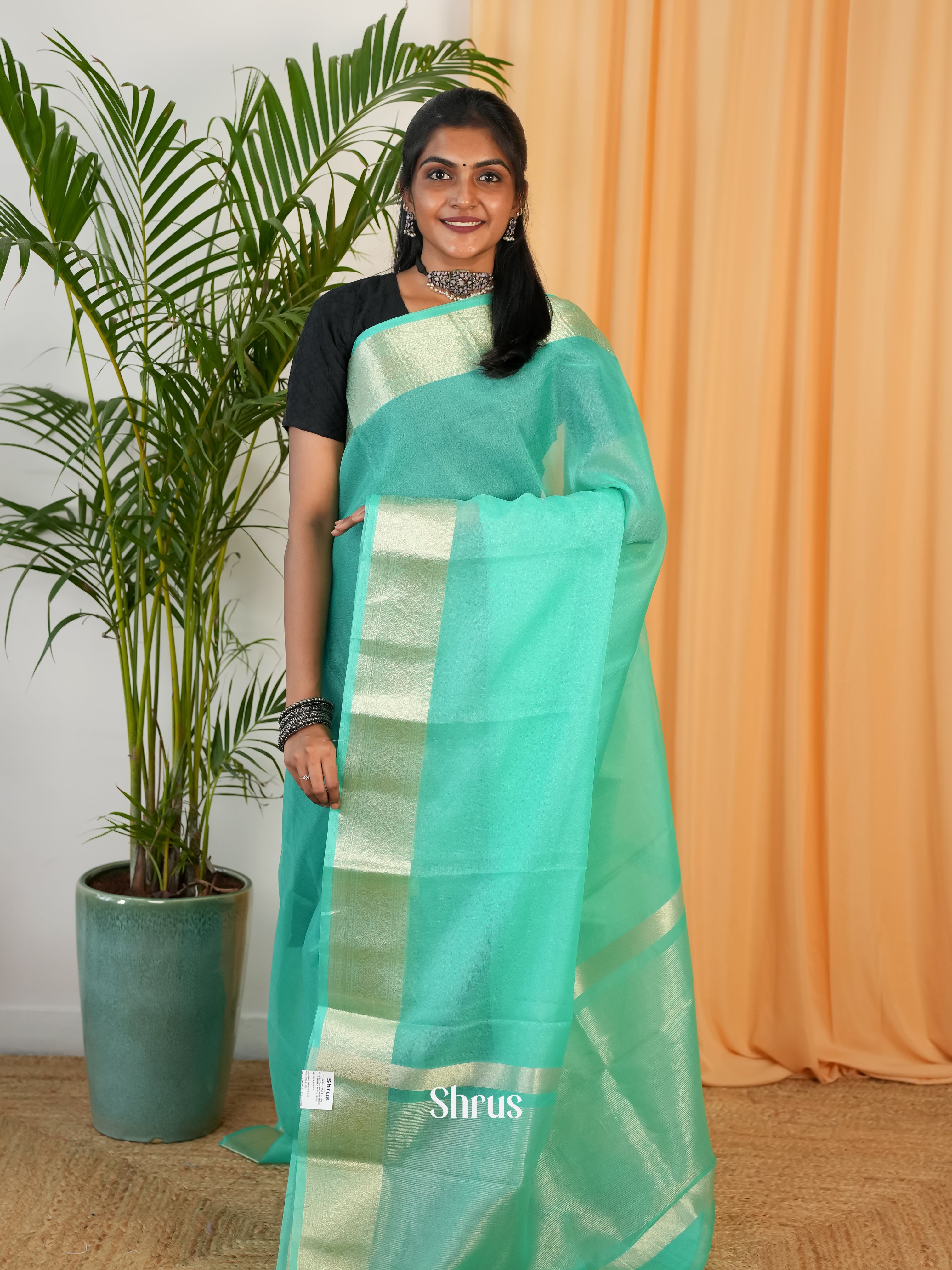 Teal - Semi Georgette Saree - Shop on Shrus.com