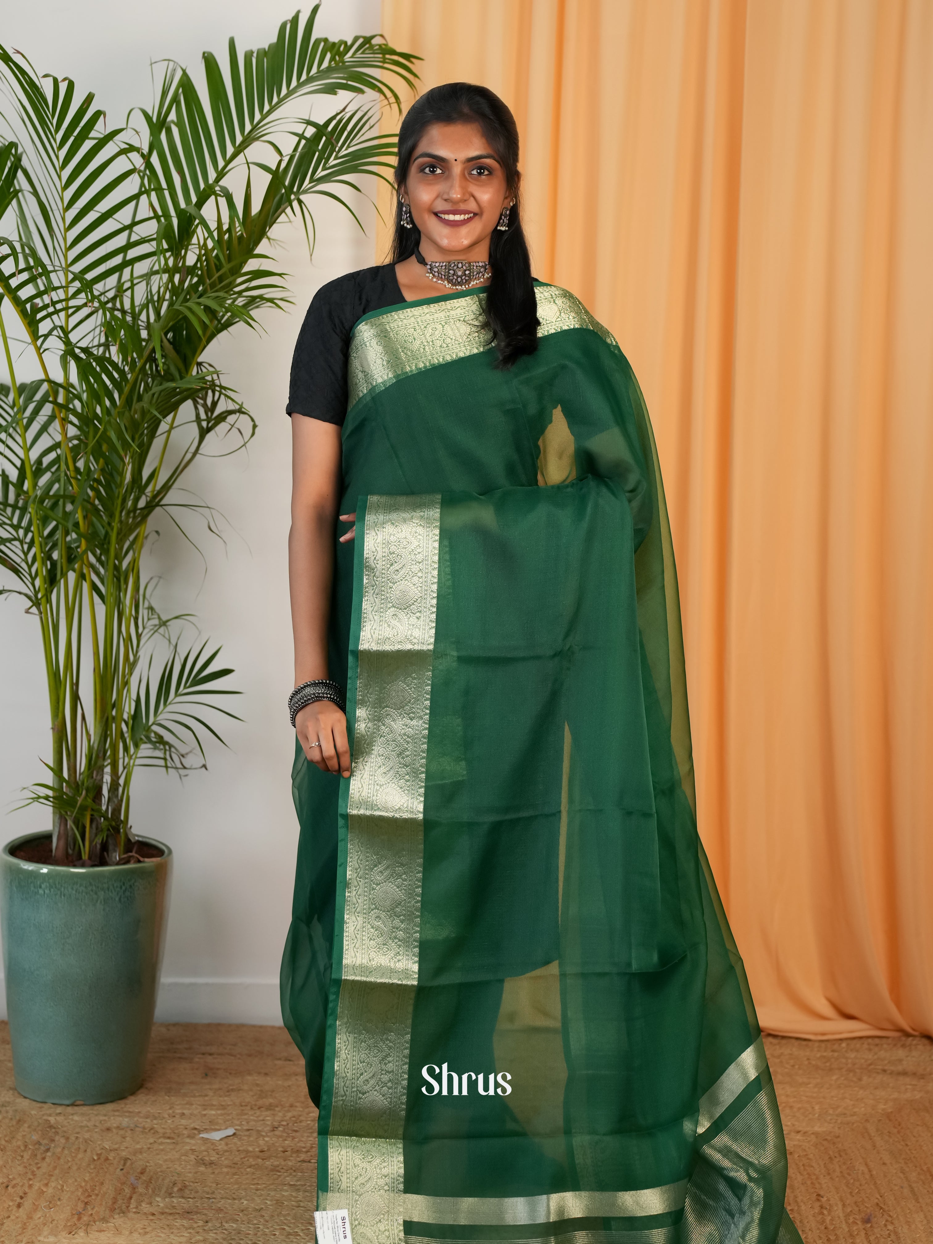 Green - Semi Georgette Saree - Shop on Shrus.com