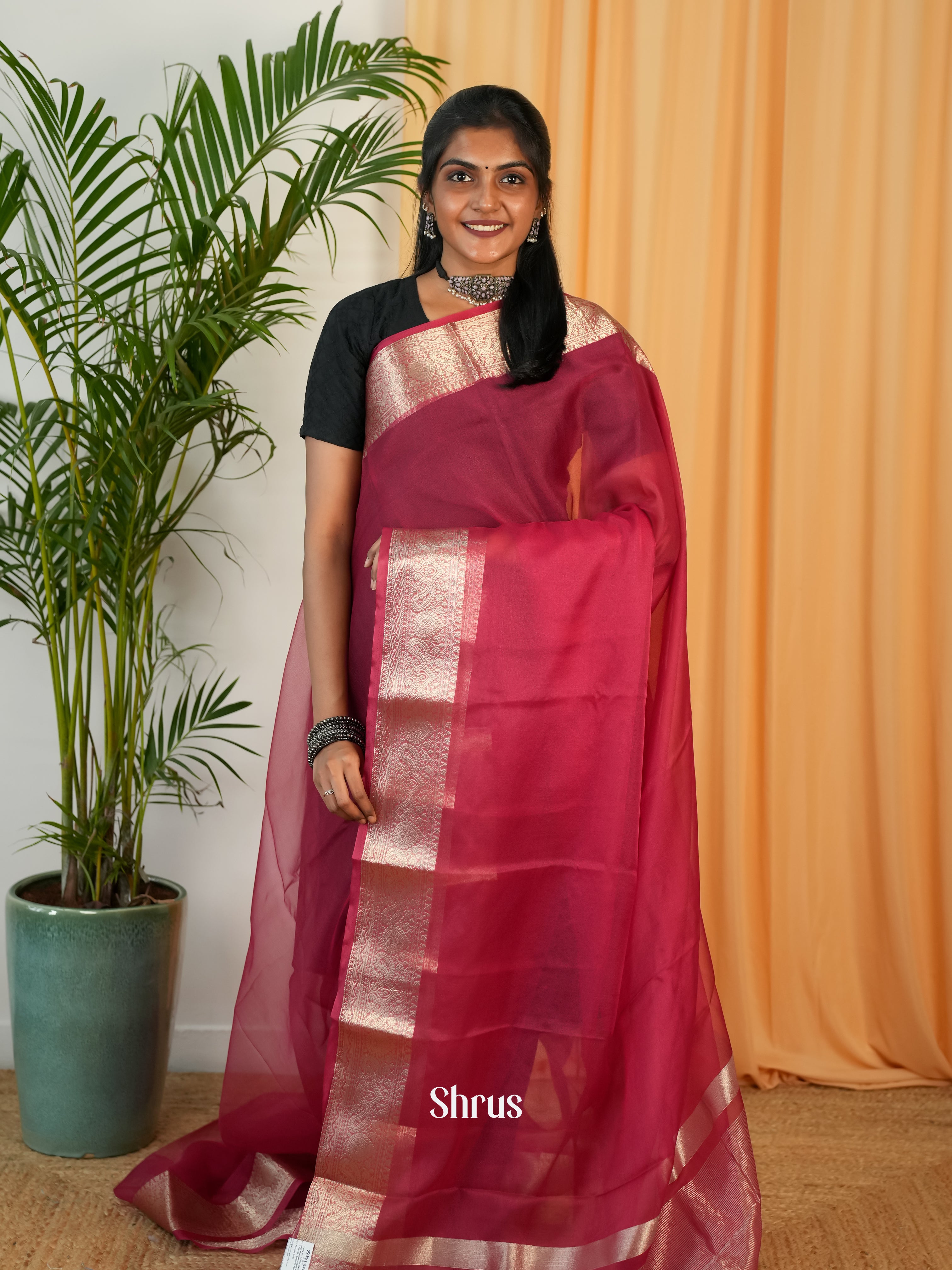 Red - Semi Georgette Saree - Shop on Shrus.com