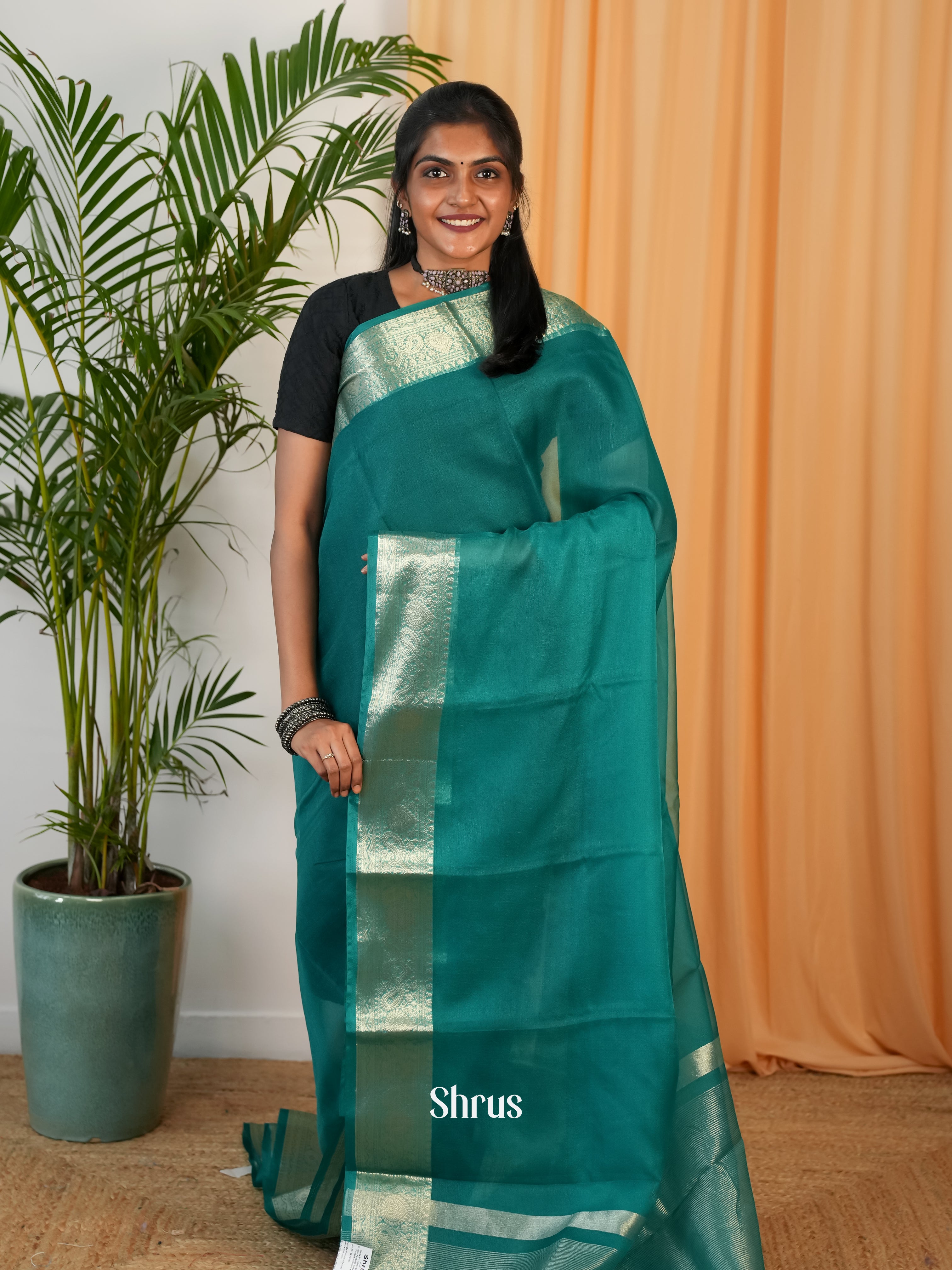 Green - Semi Georgette Saree - Shop on Shrus.com