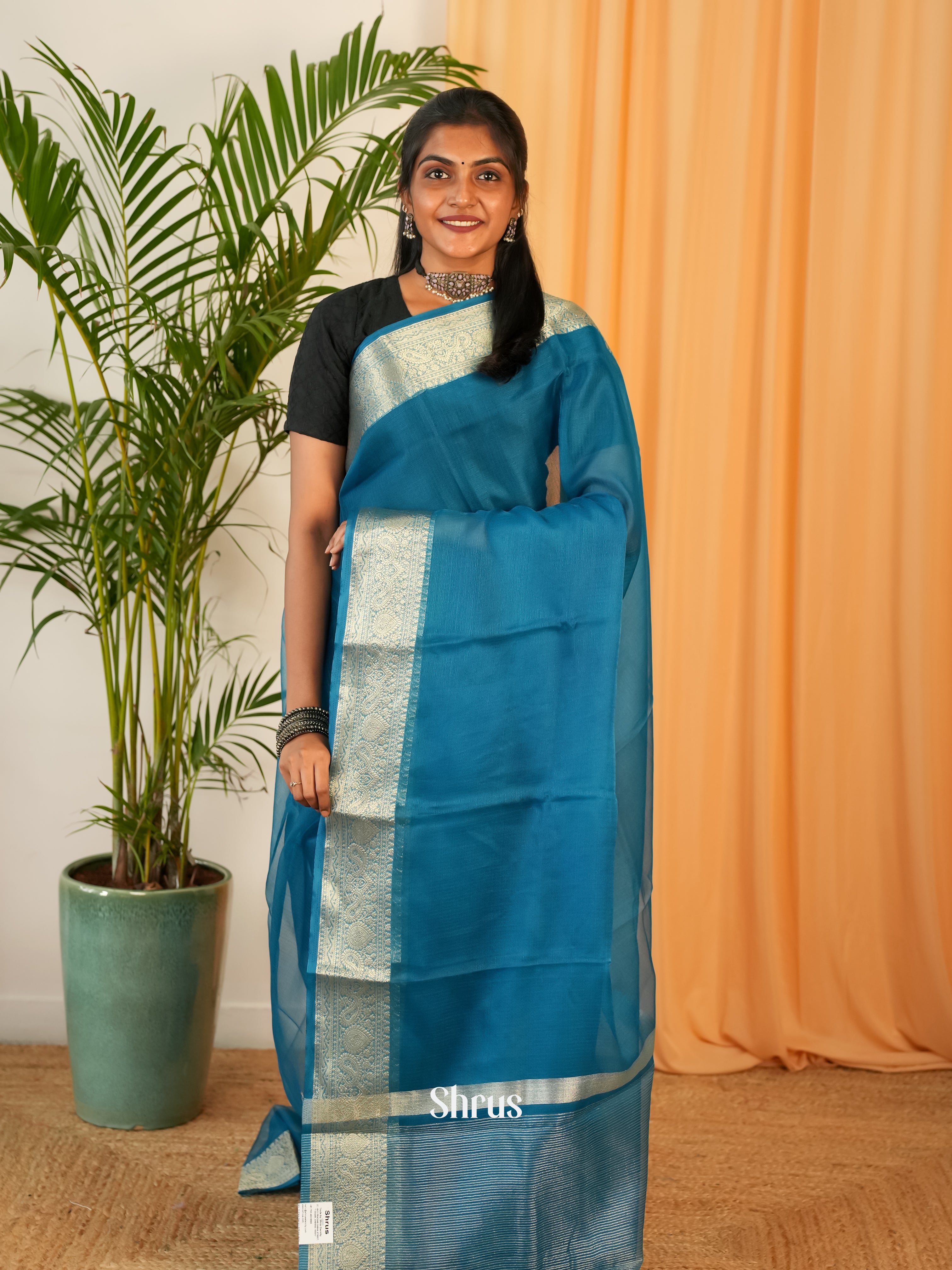 Blue - Semi Georgette Saree - Shop on Shrus.com