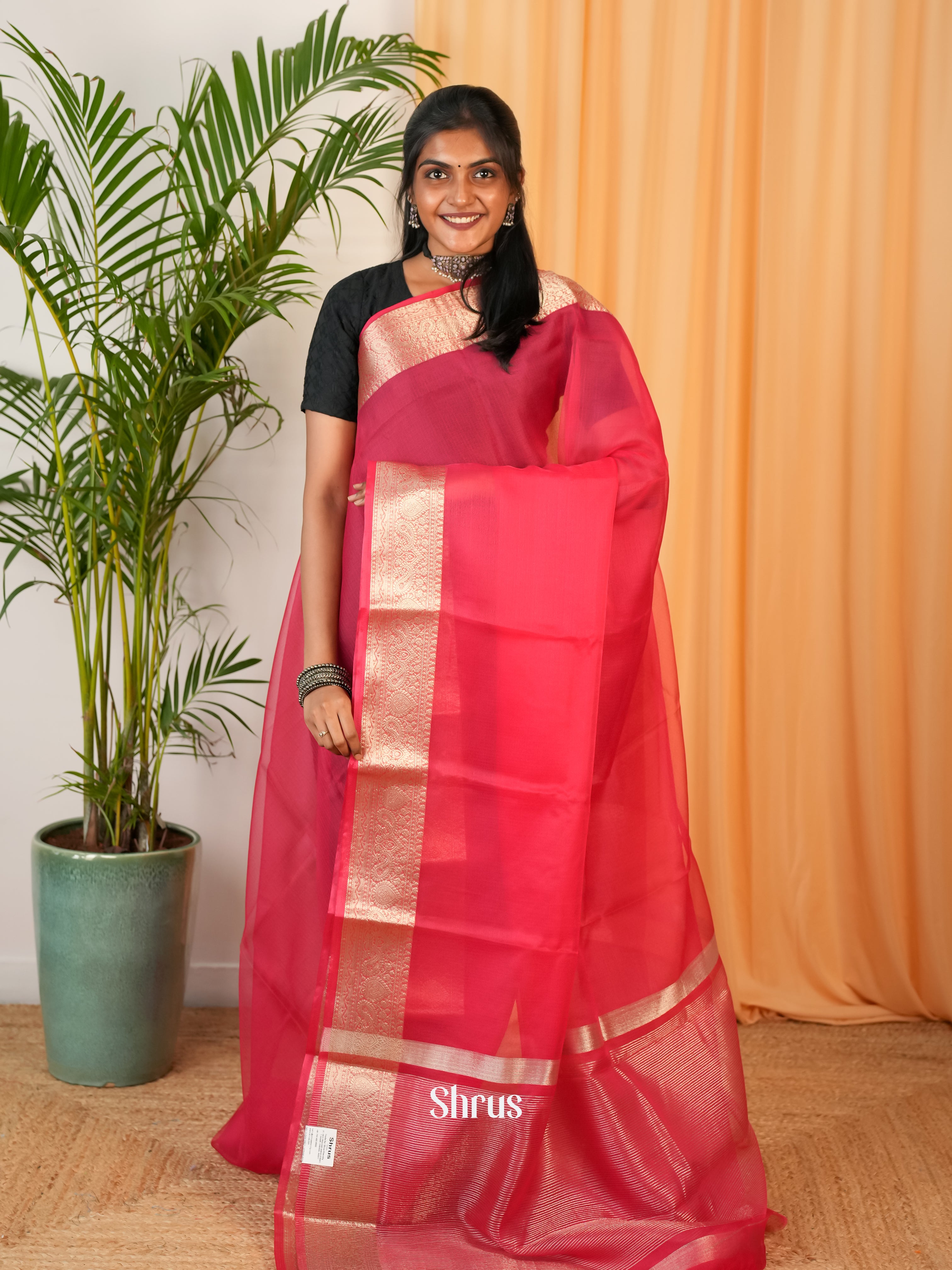 Red - Semi Georgette Saree - Shop on Shrus.com
