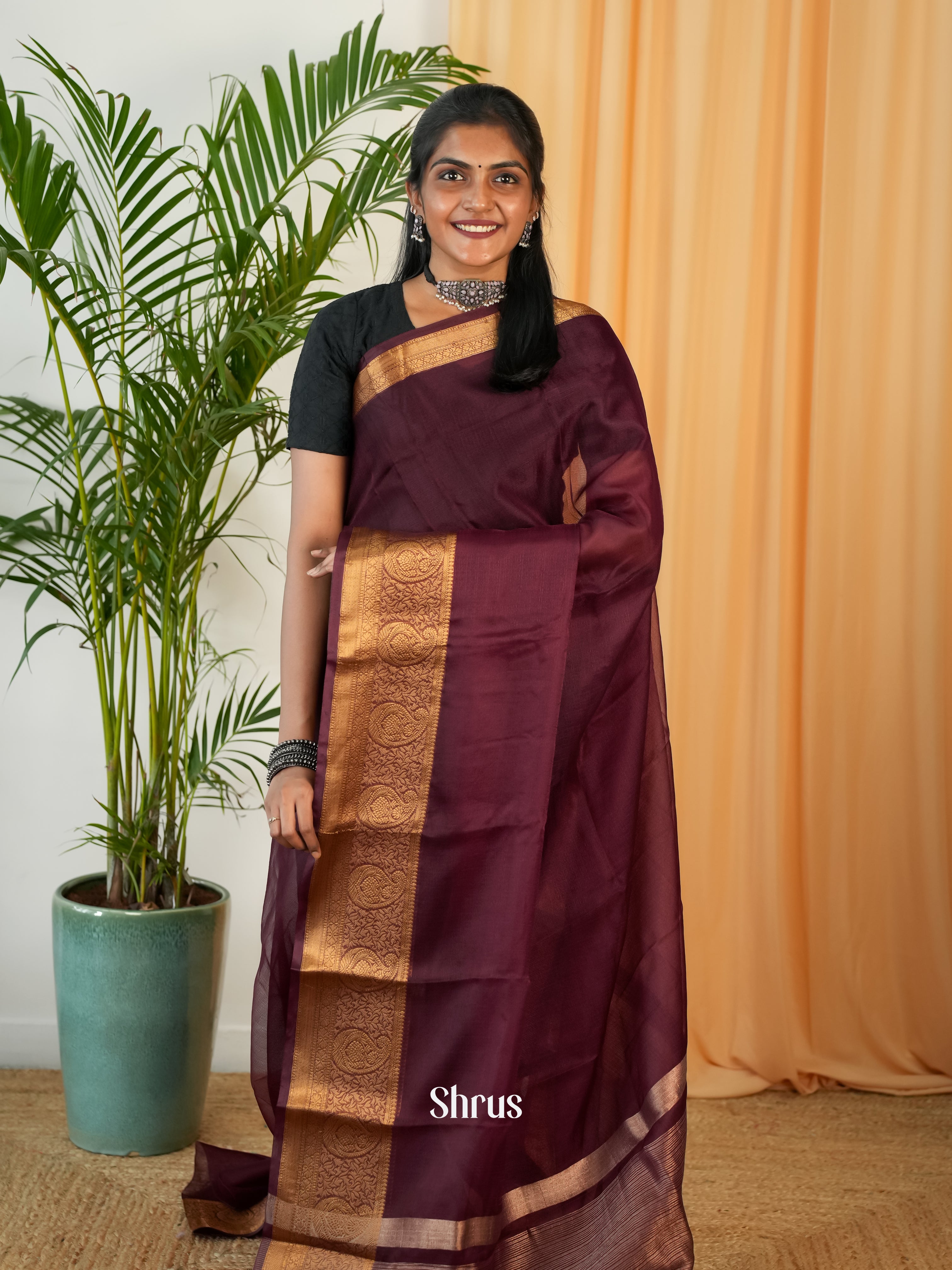 Maroon - Semi Georgette Saree - Shop on Shrus.com