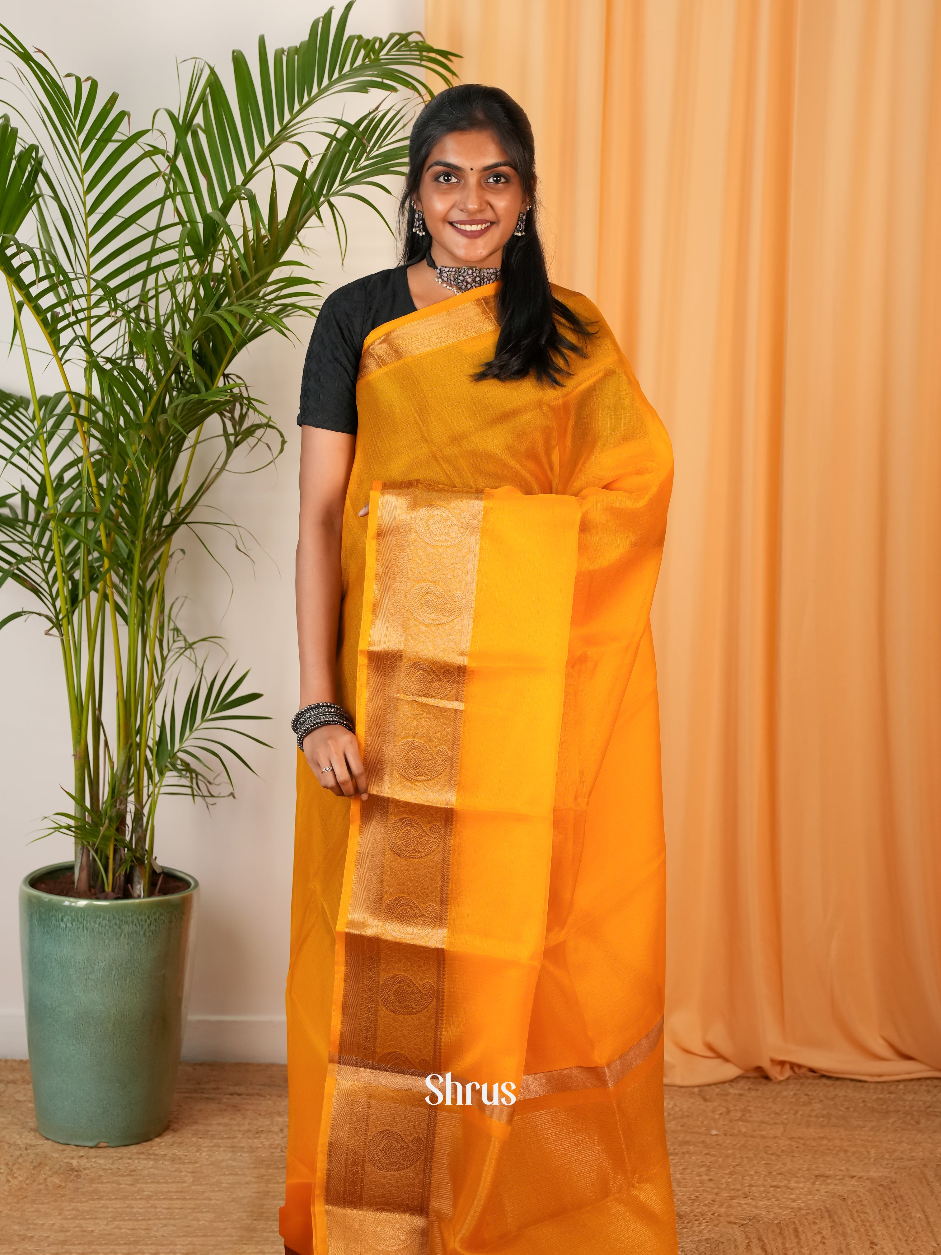 Mambazha Yellow - Semi Georgette Saree - Shop on Shrus.com
