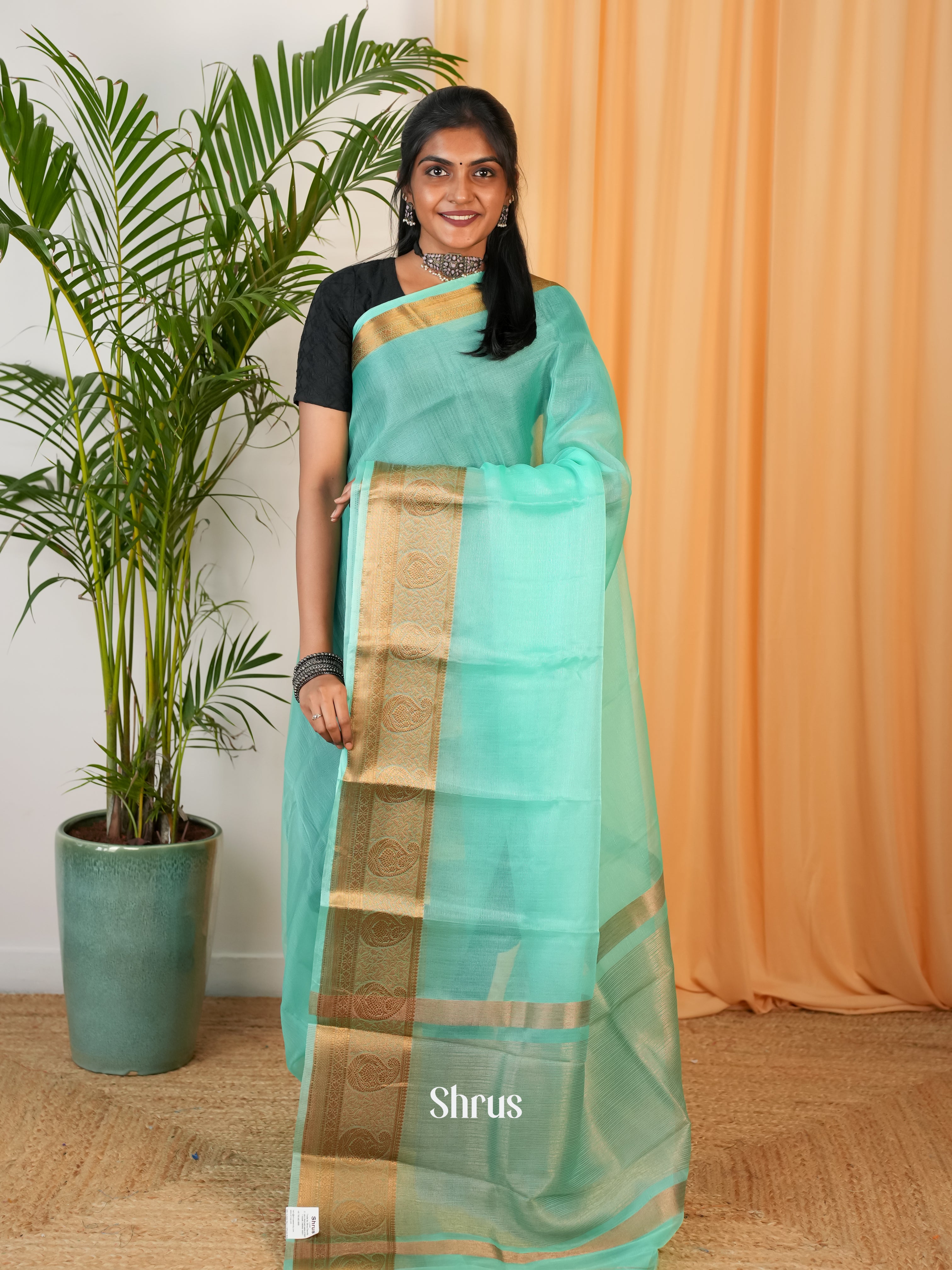 Teal - Semi Georgette Saree - Shop on Shrus.com
