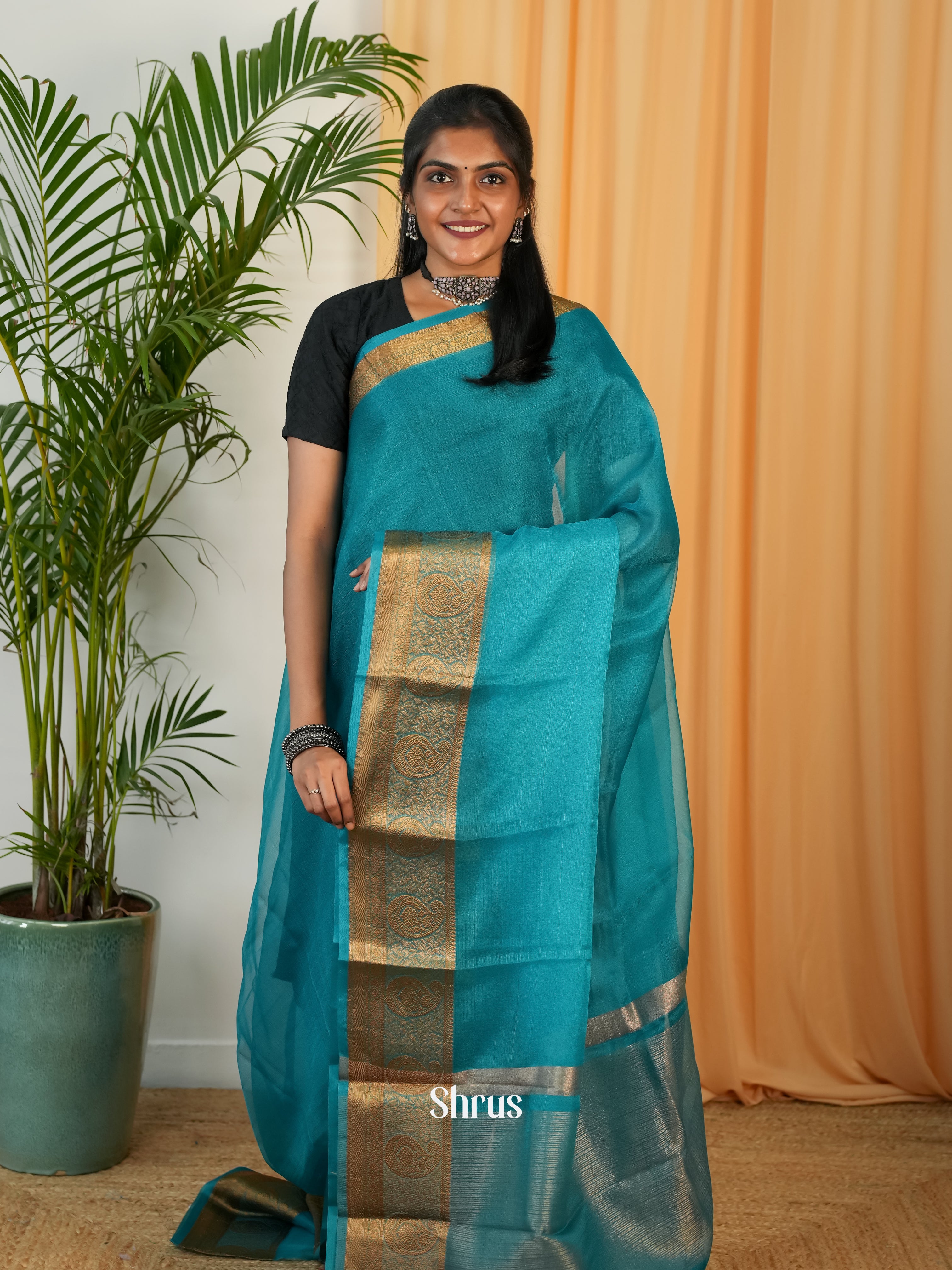 Blue - Semi Georgette Saree - Shop on Shrus.com
