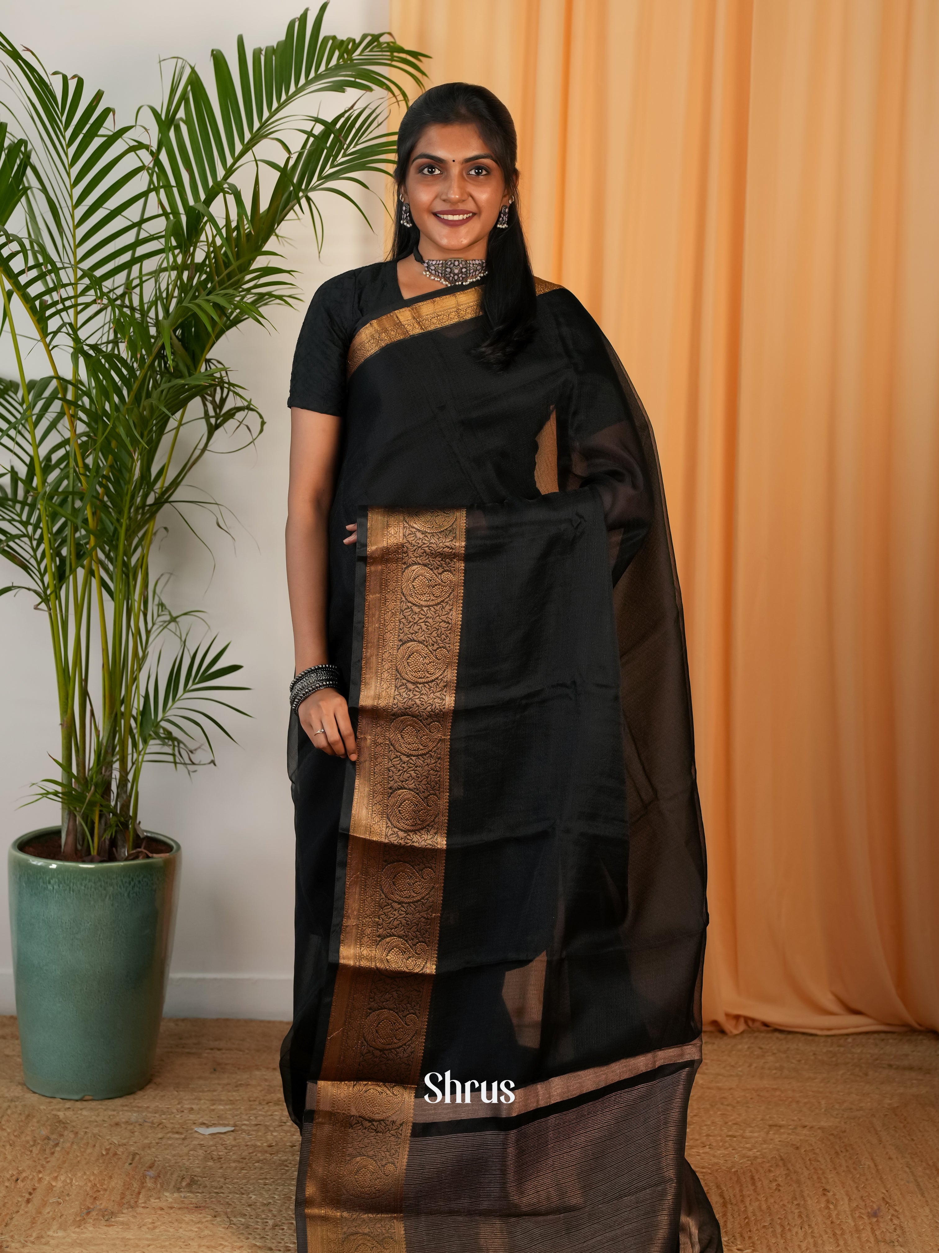 Black - Semi Georgette Saree - Shop on Shrus.com