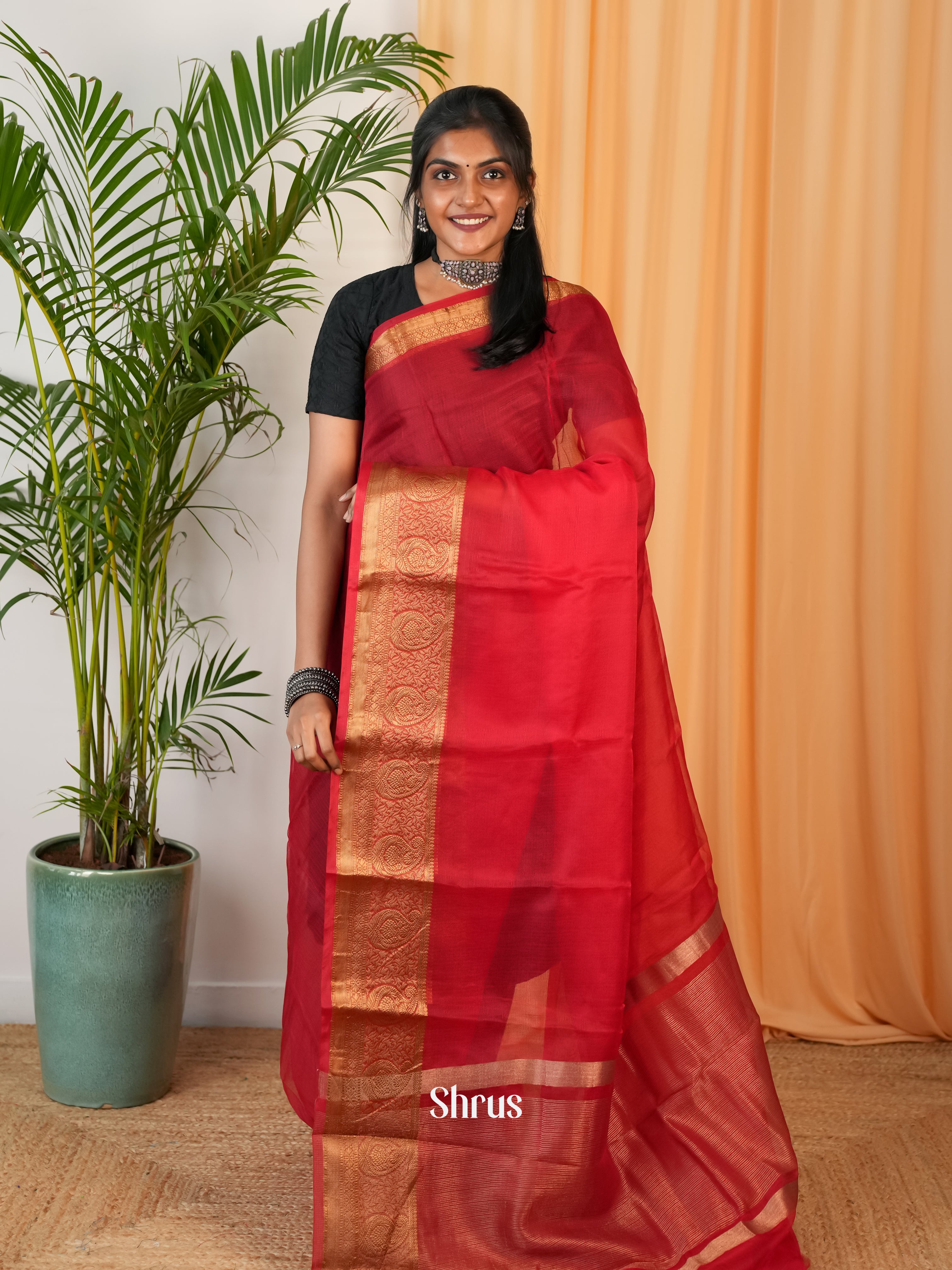 Red - Semi Georgette Saree - Shop on Shrus.com