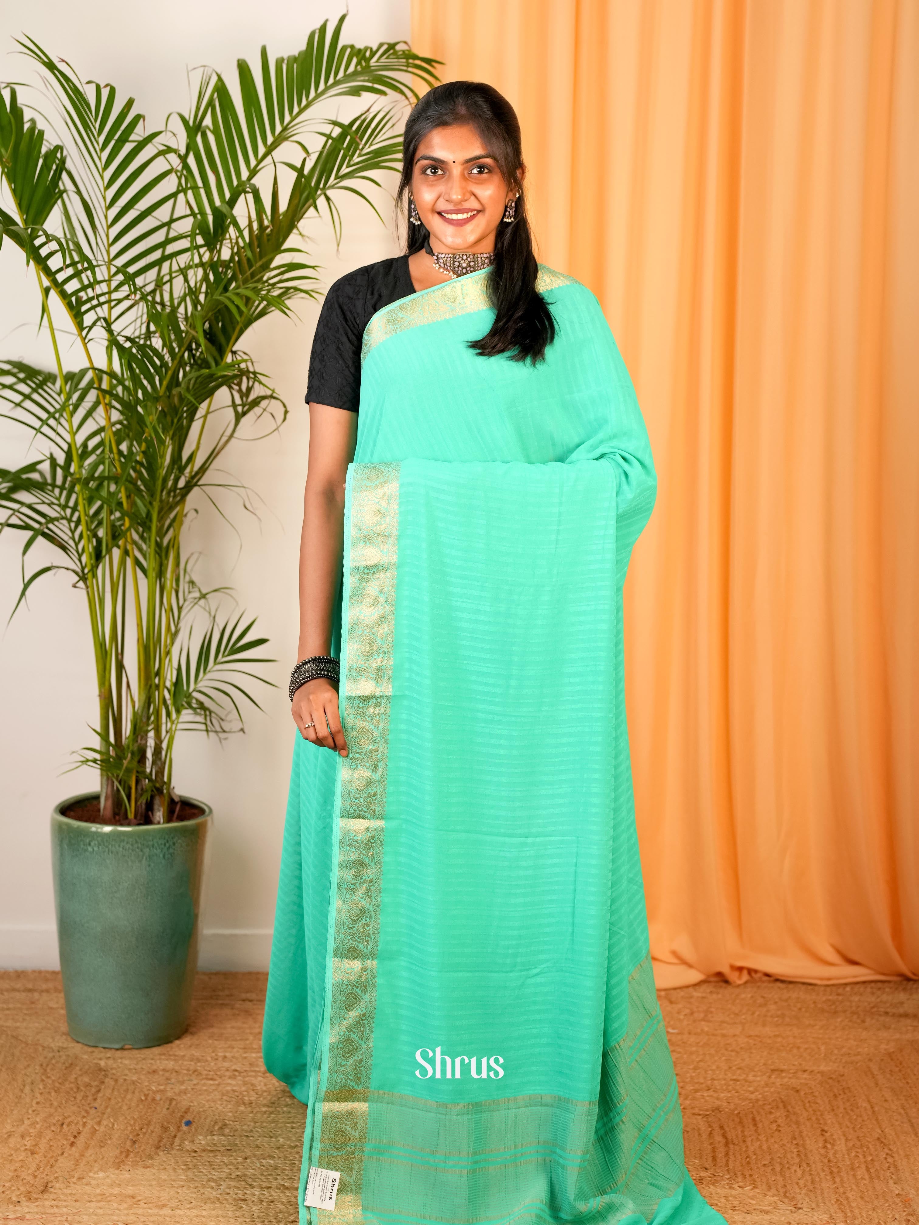 Teal Green - Semi Mysoresilk Saree - Shop on Shrus.com