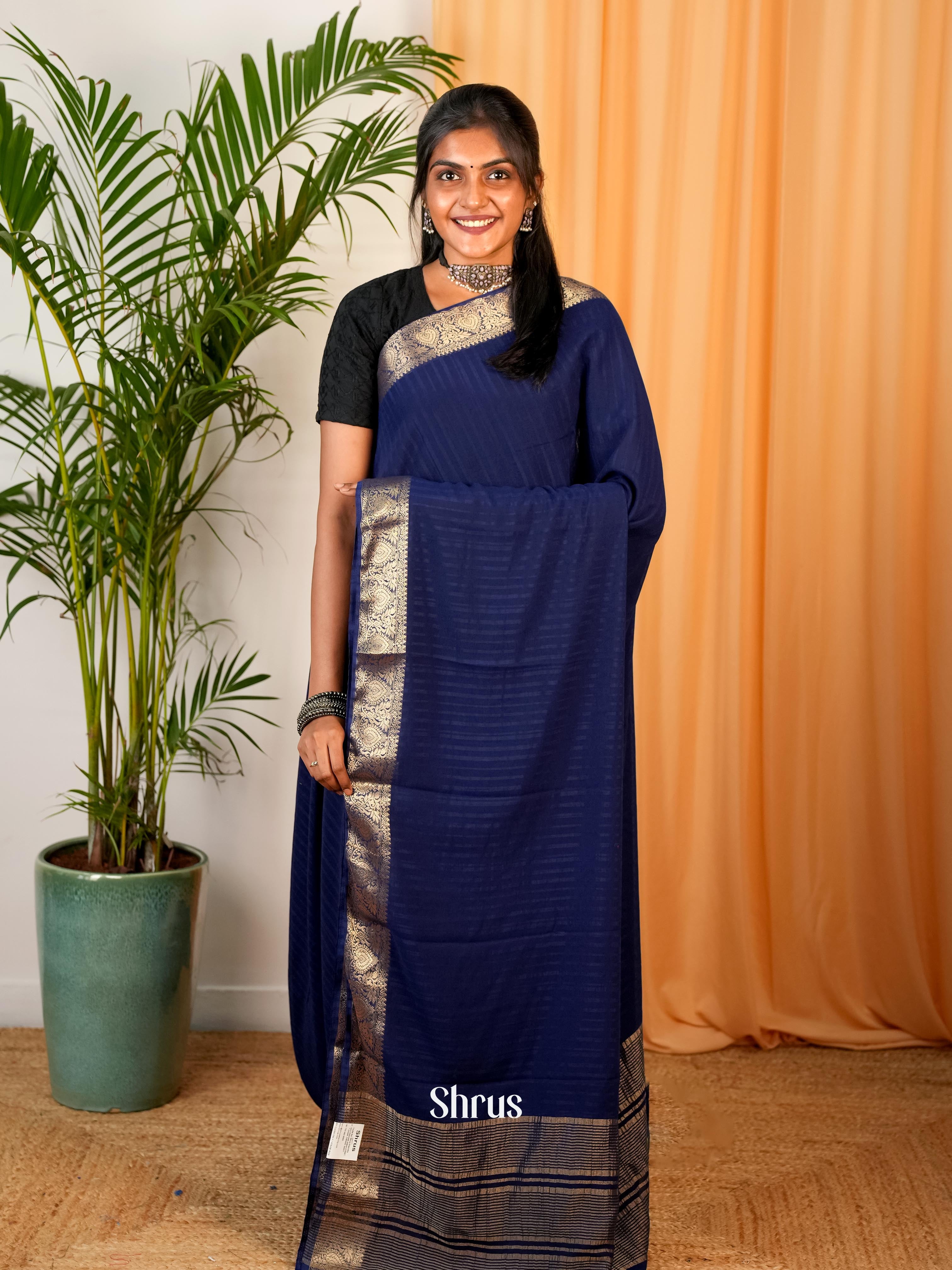 Blue - Semi Mysoresilk Saree - Shop on Shrus.com