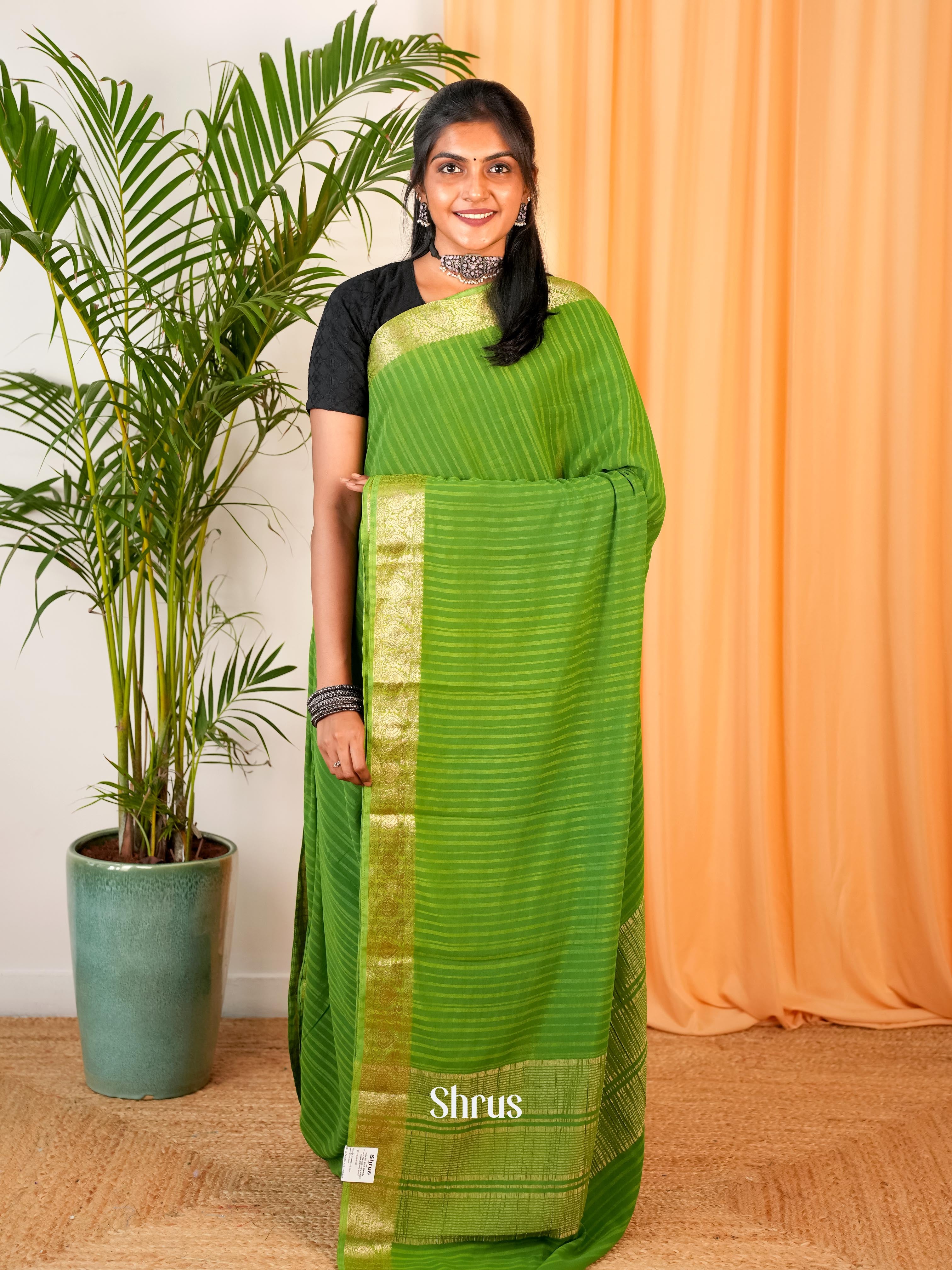 Lite Green - Semi Mysoresilk Saree - Shop on Shrus.com