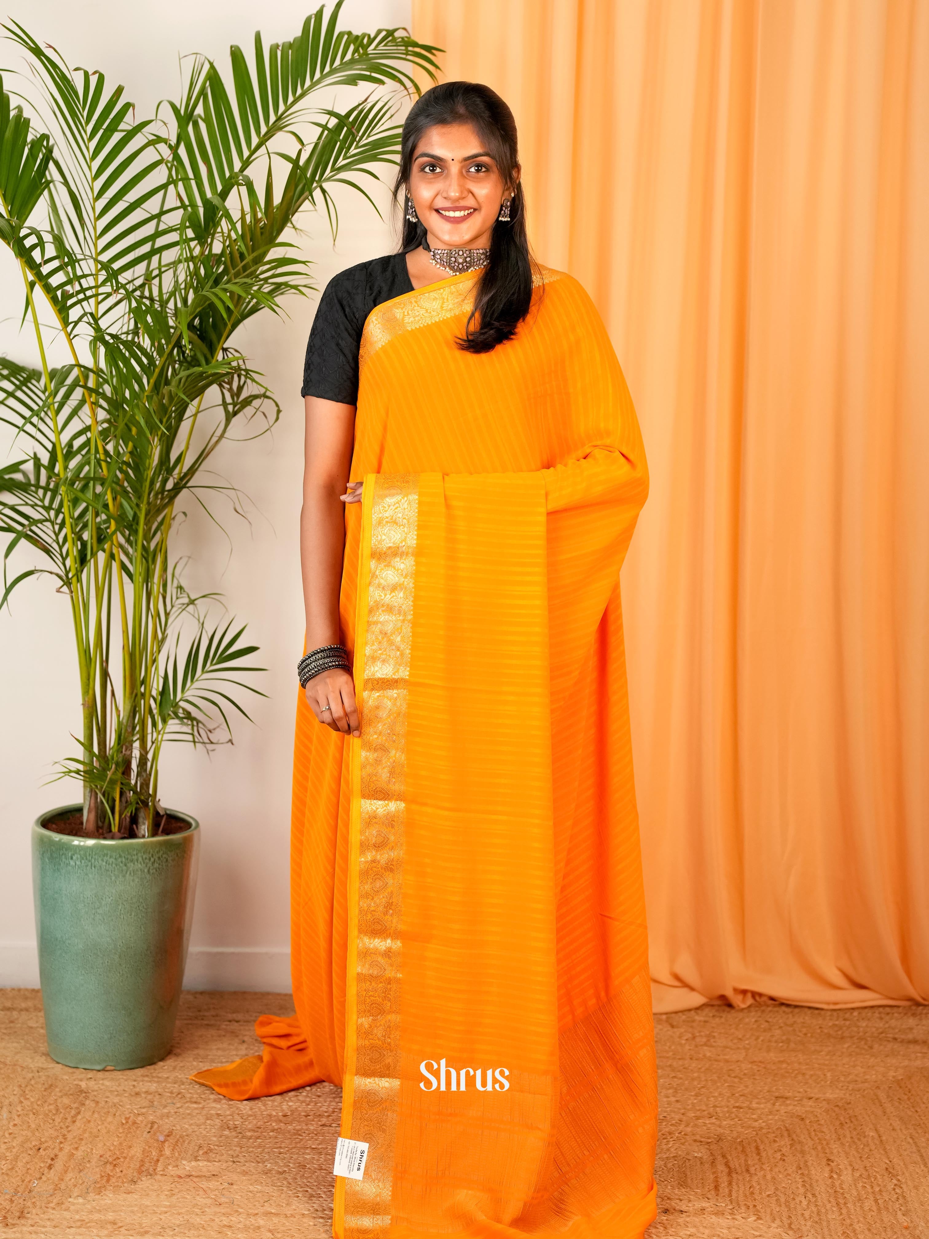 Mambazha Yellow- Semi Mysoresilk Saree - Shop on Shrus.com