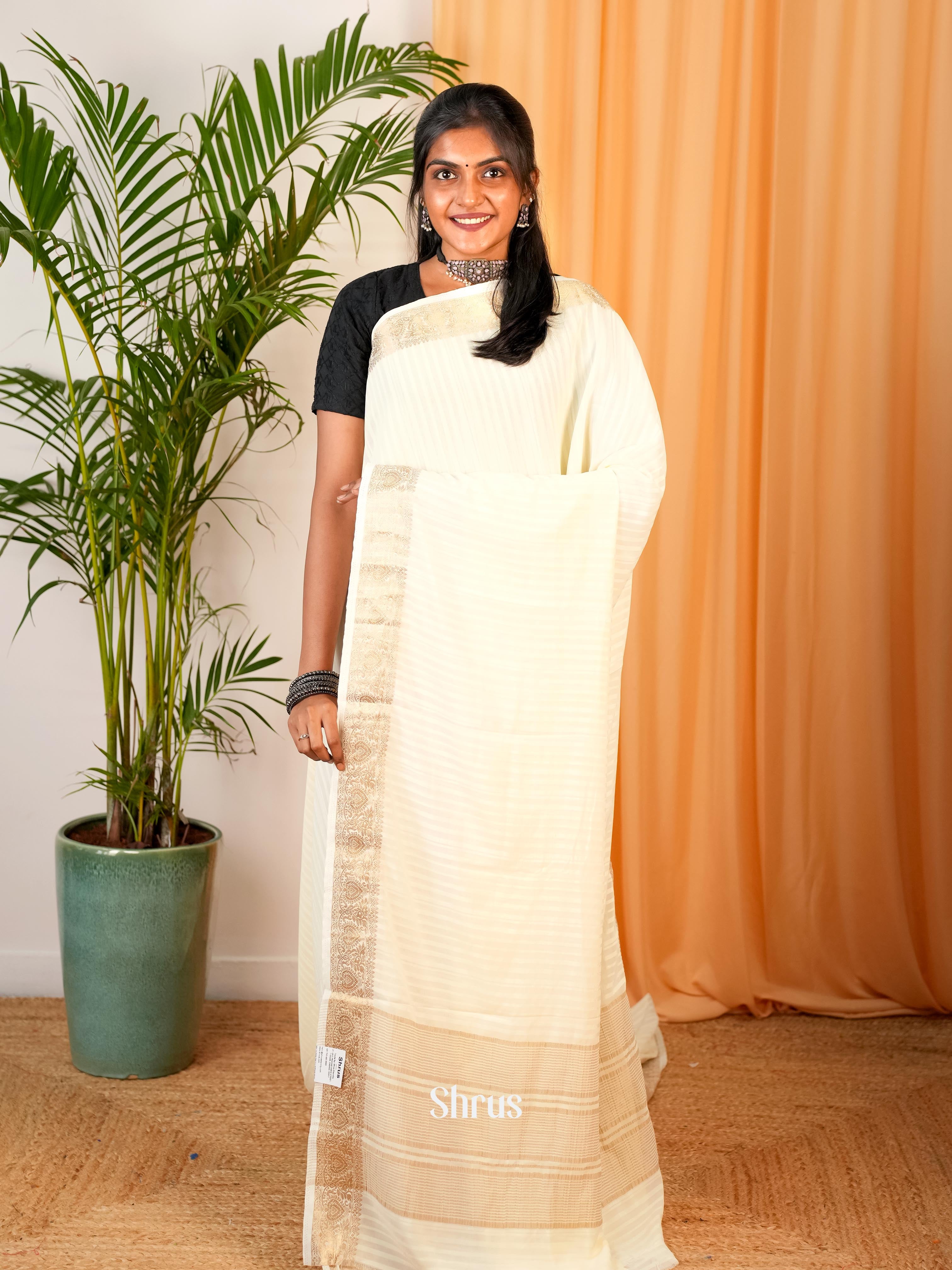 Cream- Semi Mysoresilk Saree - Shop on Shrus.com