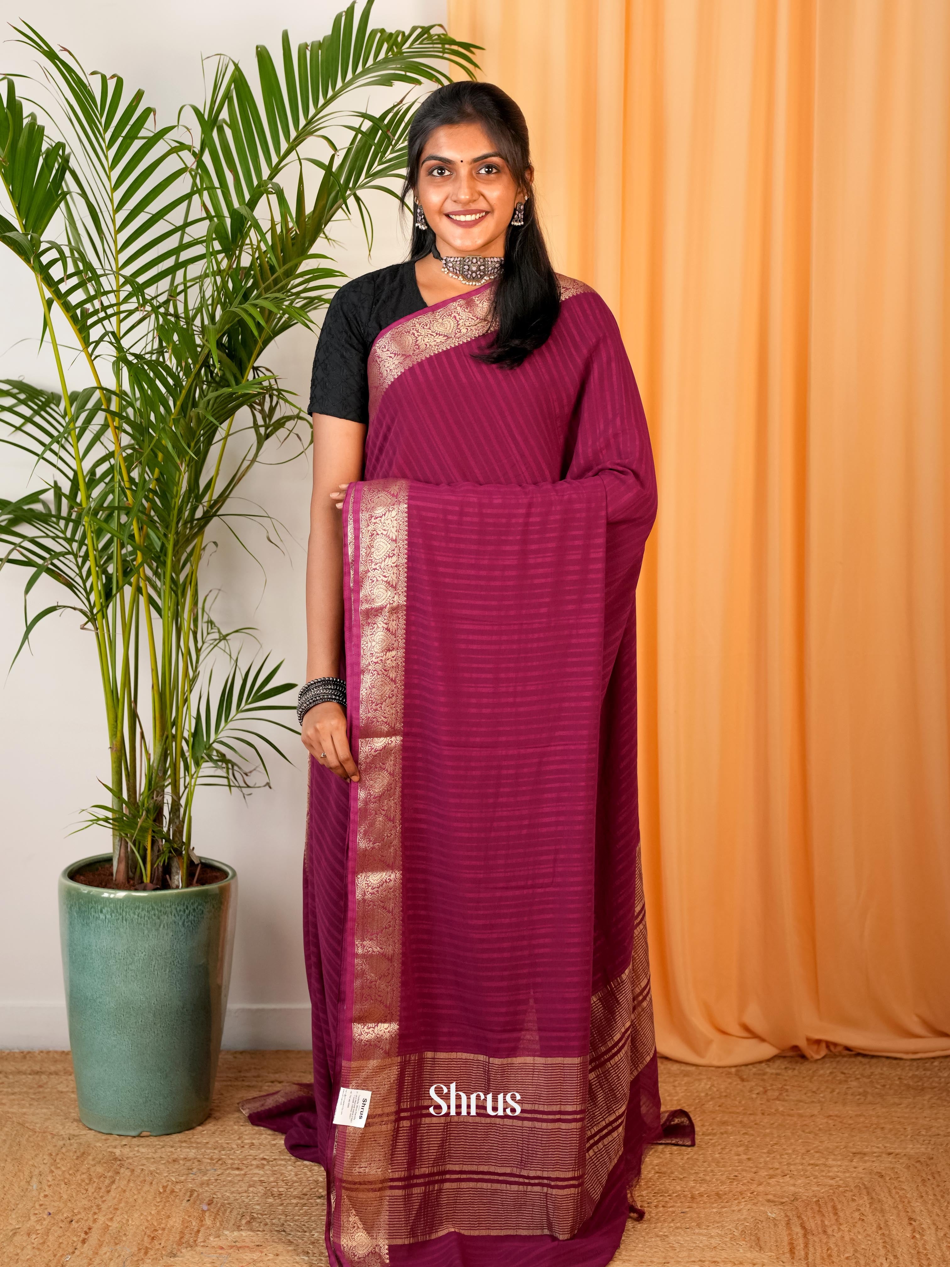 Wine - Semi Mysoresilk Saree - Shop on Shrus.com