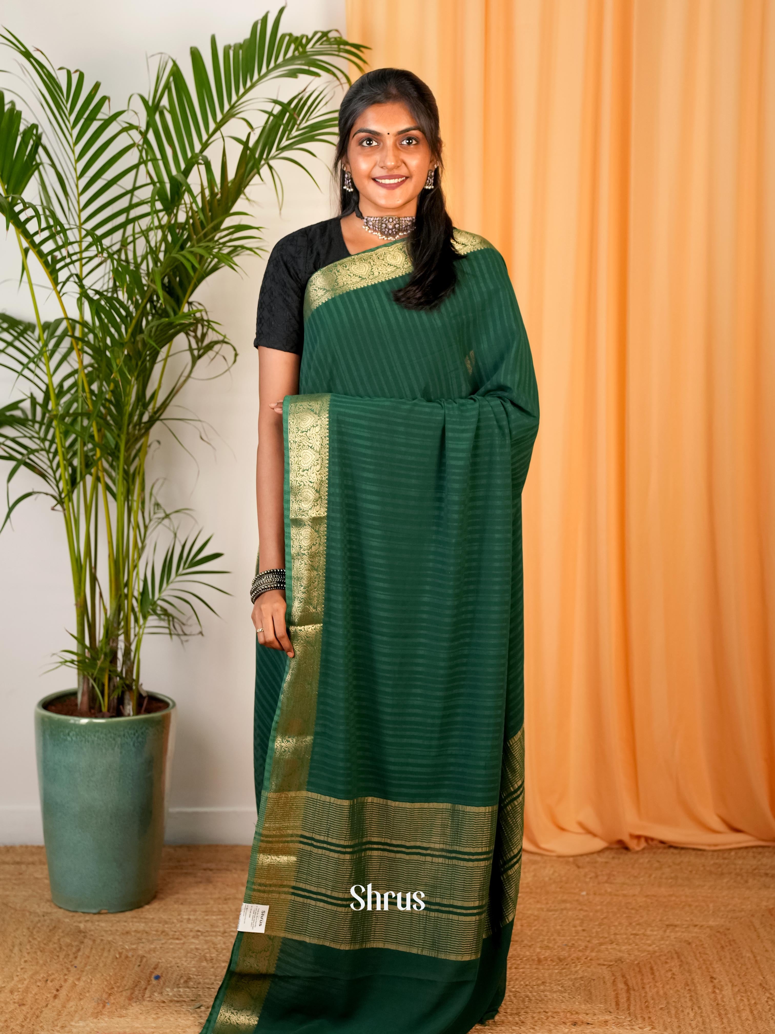 Green - Semi Mysoresilk Saree - Shop on Shrus.com