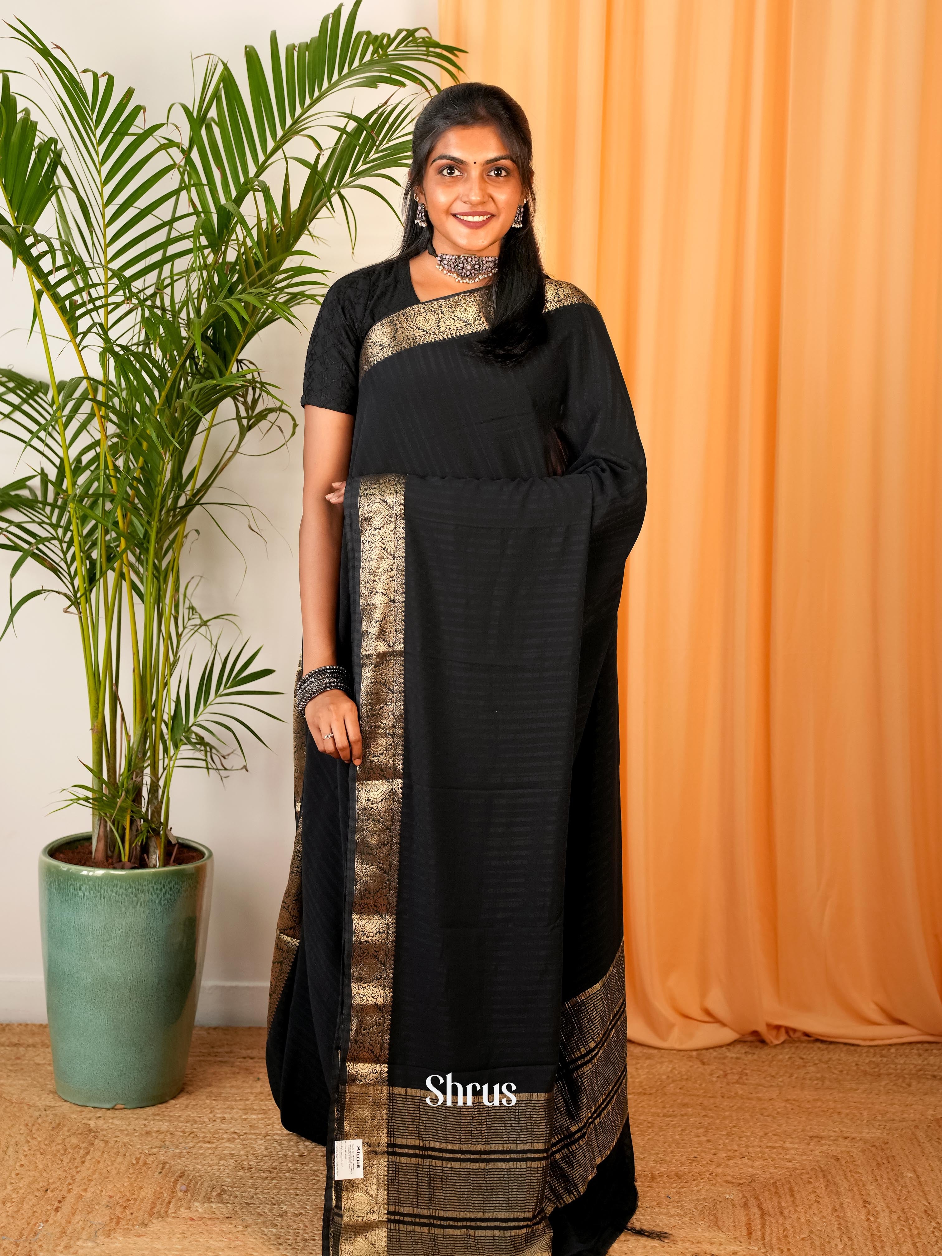 Black - Semi Mysoresilk Saree - Shop on Shrus.com