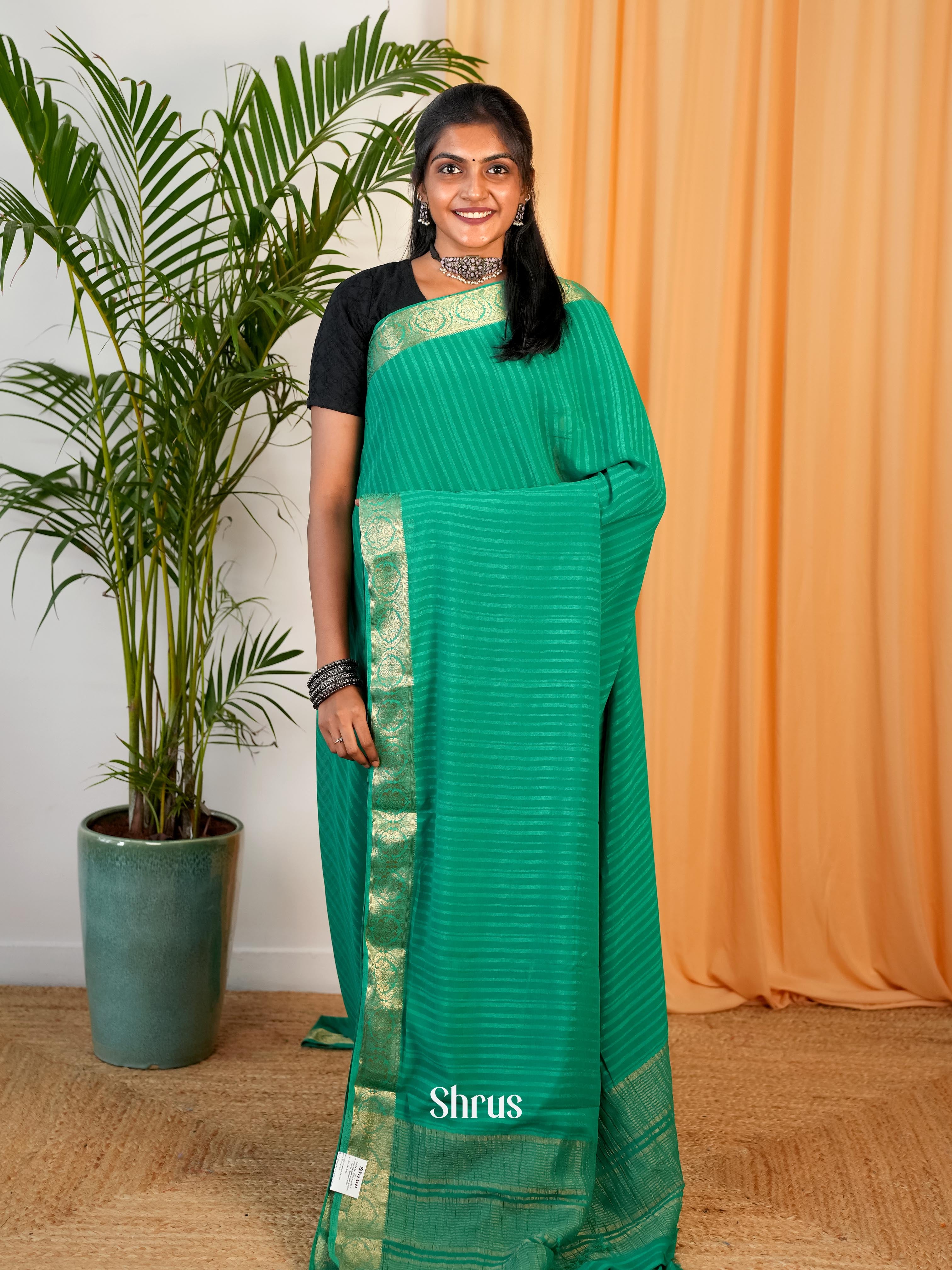Green - Semi Mysoresilk Saree - Shop on Shrus.com