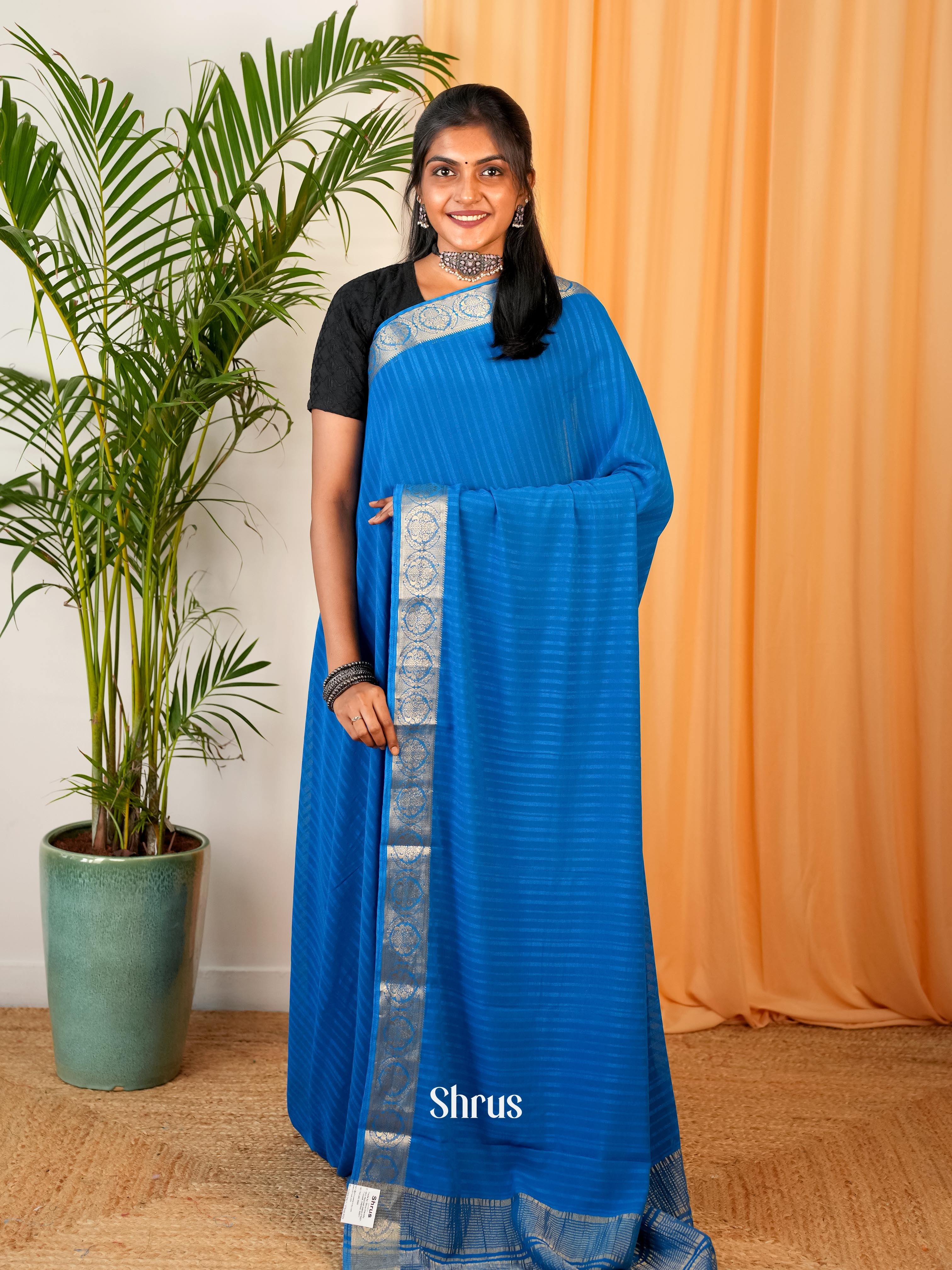 Blue - Semi Mysoresilk Saree - Shop on Shrus.com