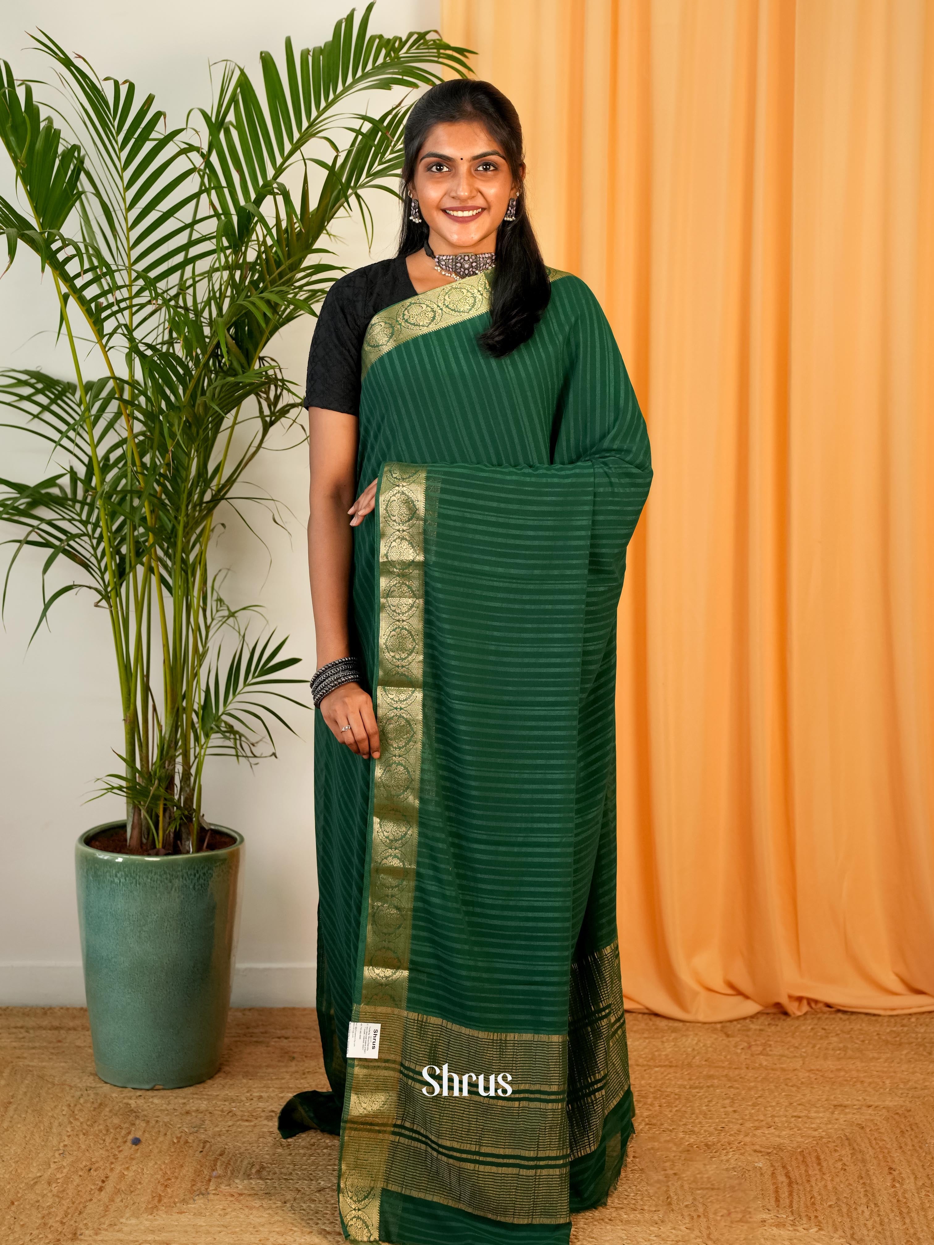 Green - Semi Mysoresilk Saree - Shop on Shrus.com