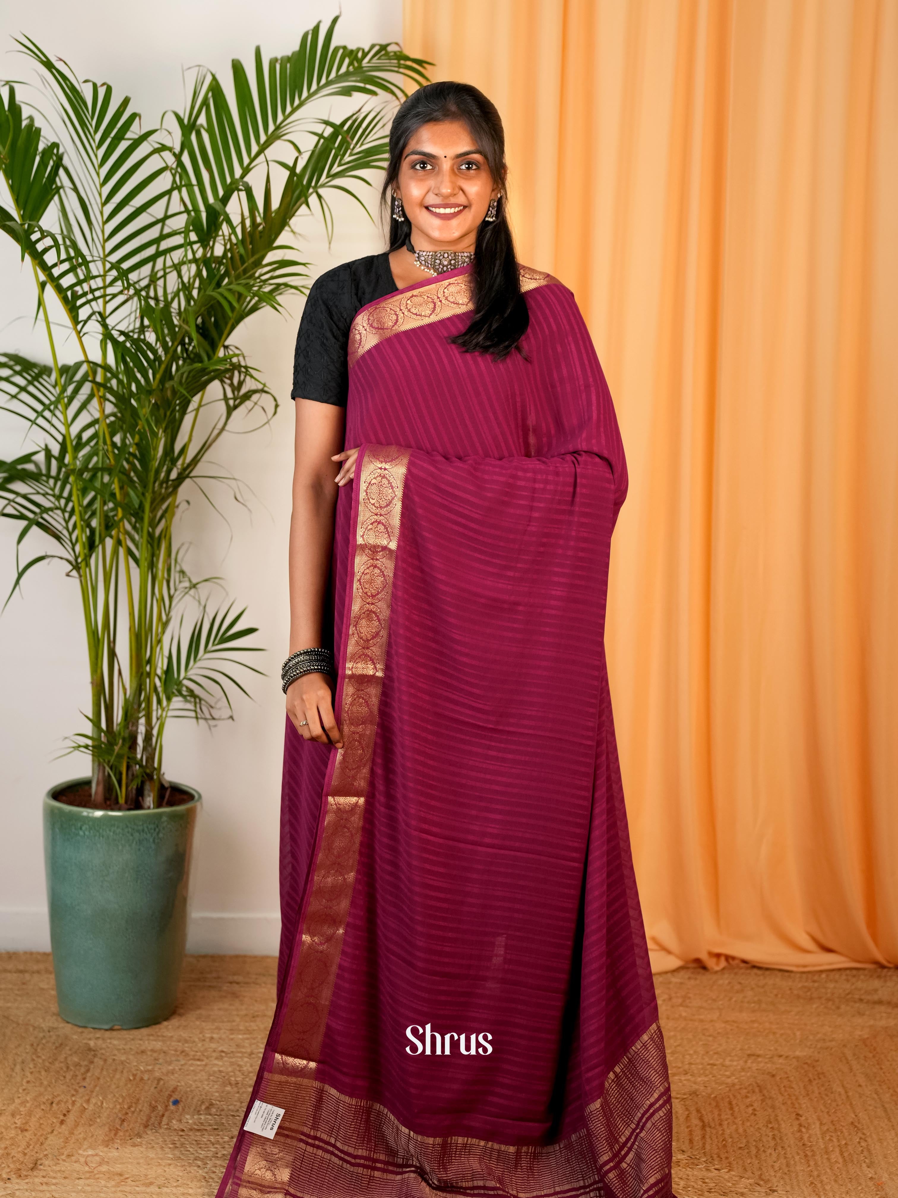 Maroon - Semi Mysoresilk Saree - Shop on Shrus.com
