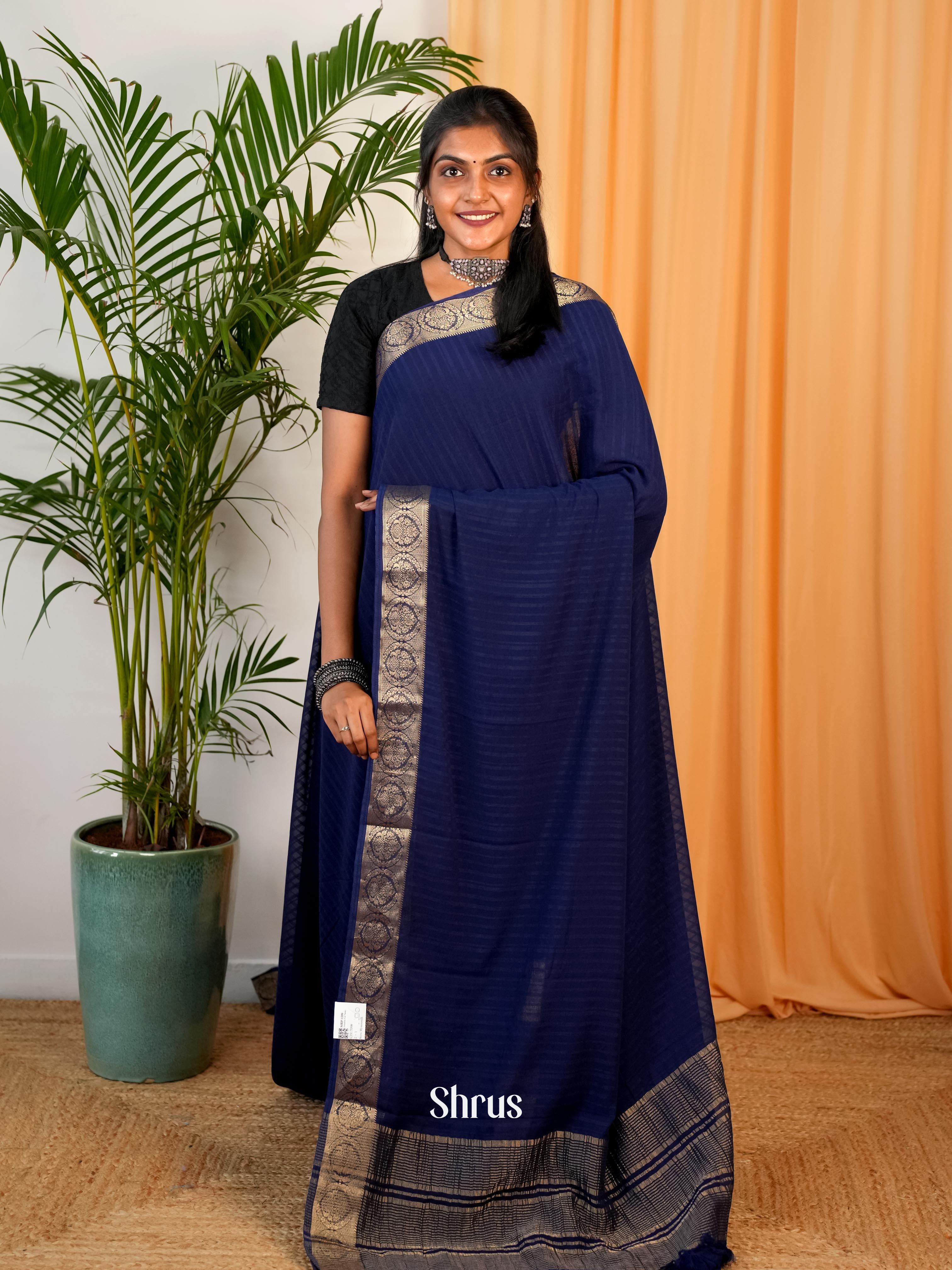 Blue - Semi Mysoresilk Saree - Shop on Shrus.com