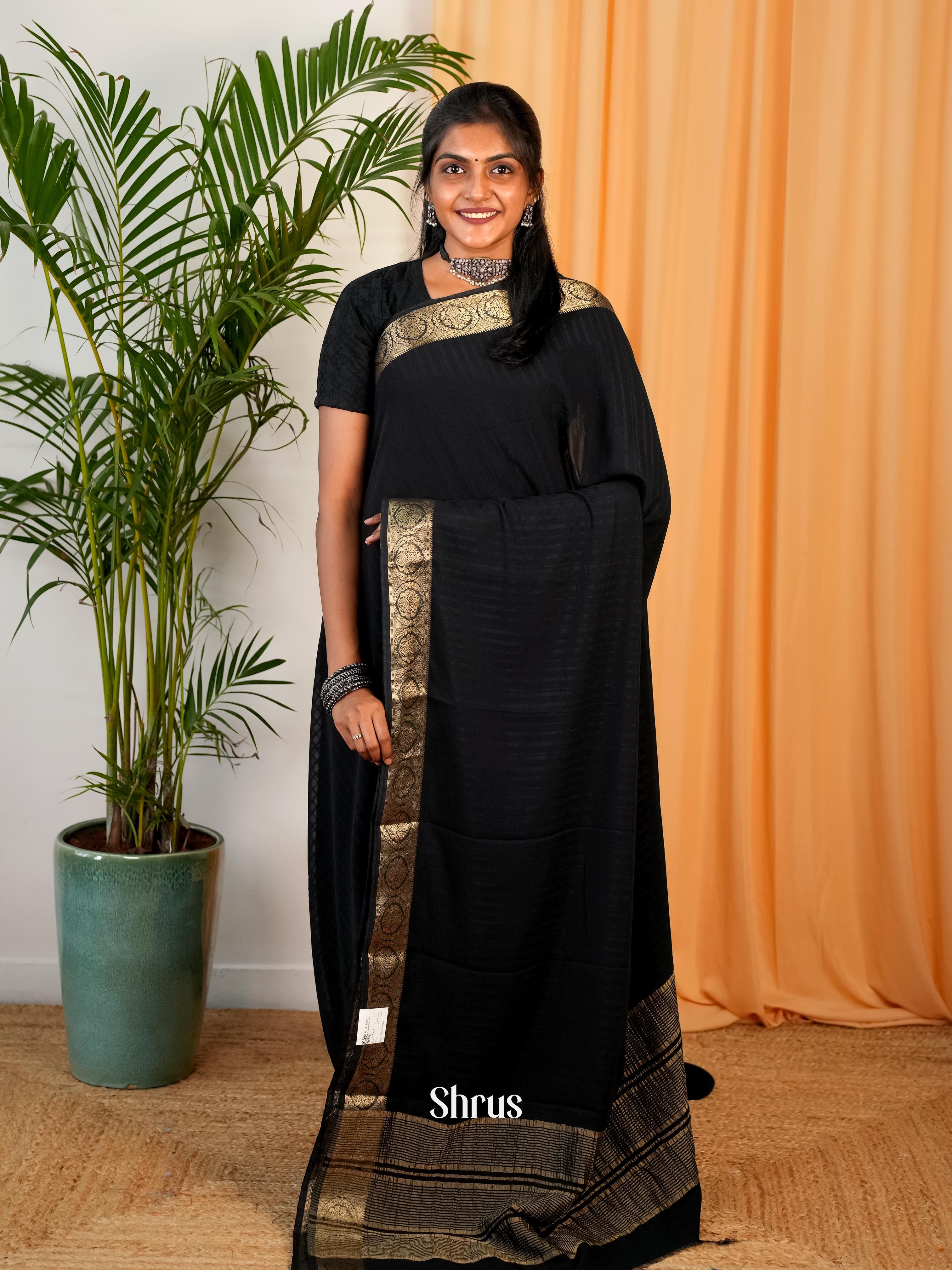 Black - Semi Mysoresilk Saree - Shop on Shrus.com