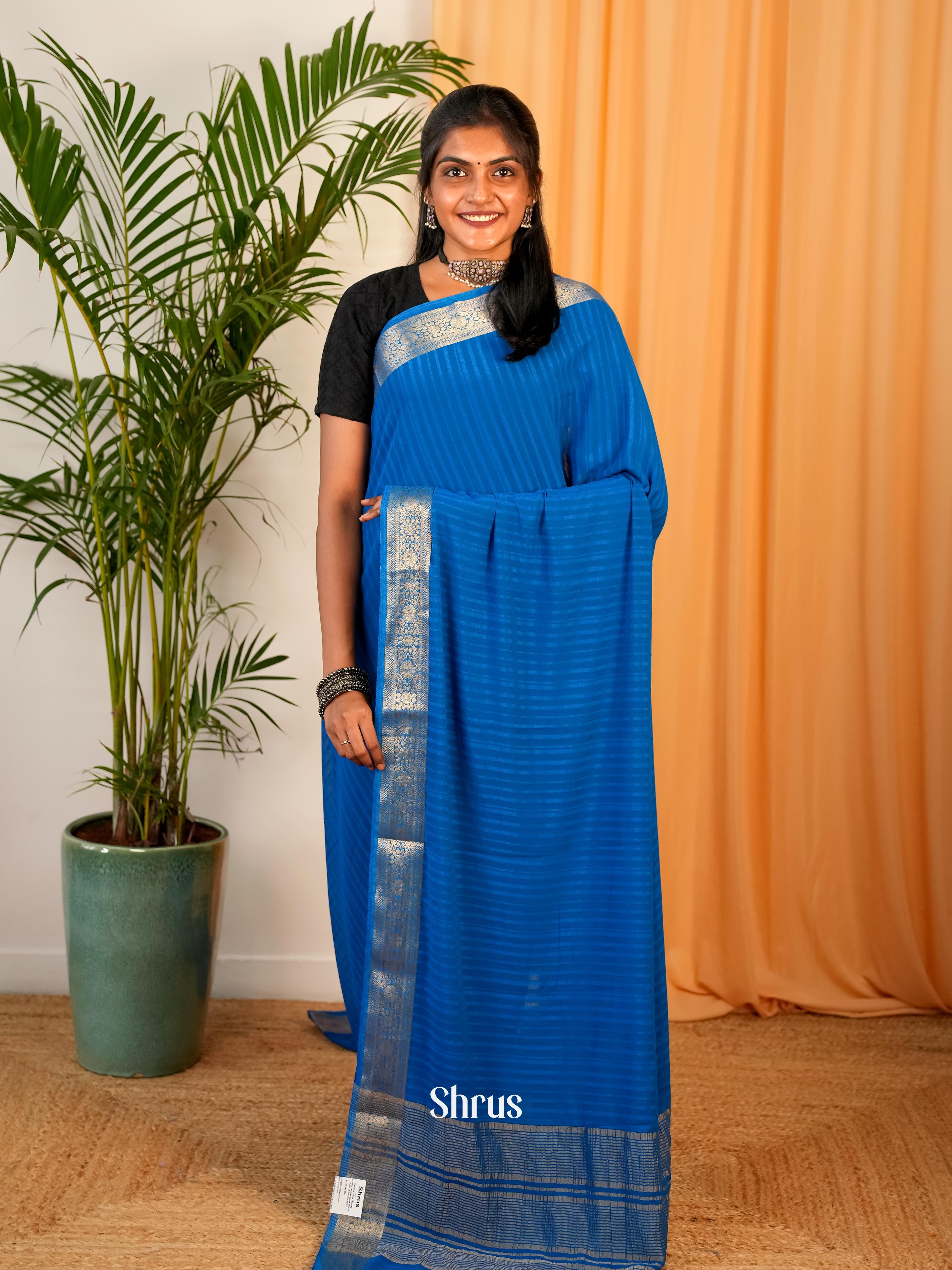 Blue- Semi Mysoresilk Saree - Shop on Shrus.com
