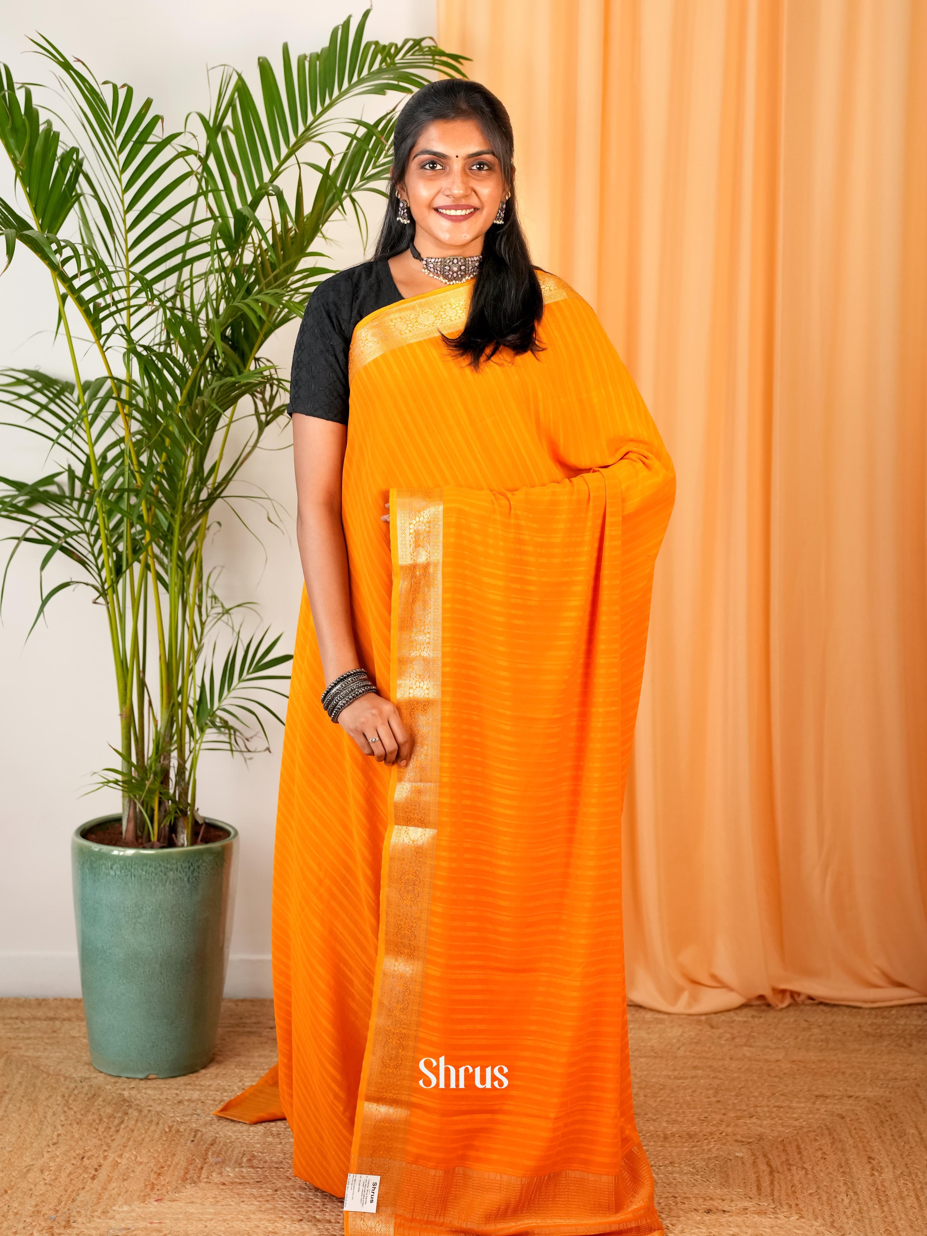 Orange - Semi Mysoresilk Saree - Shop on Shrus.com