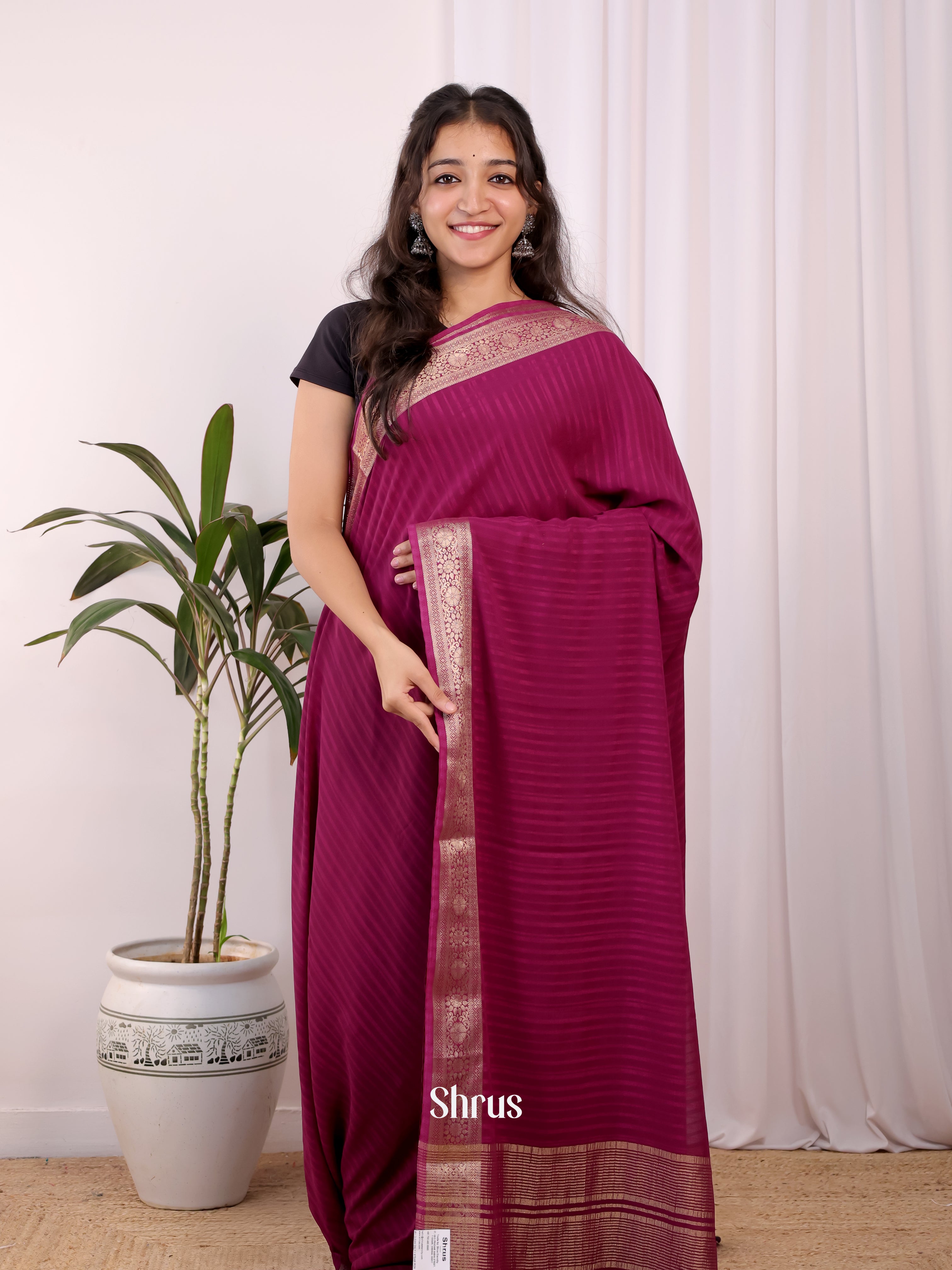 Maroon- Semi Mysoresilk Saree - Shop on Shrus.com