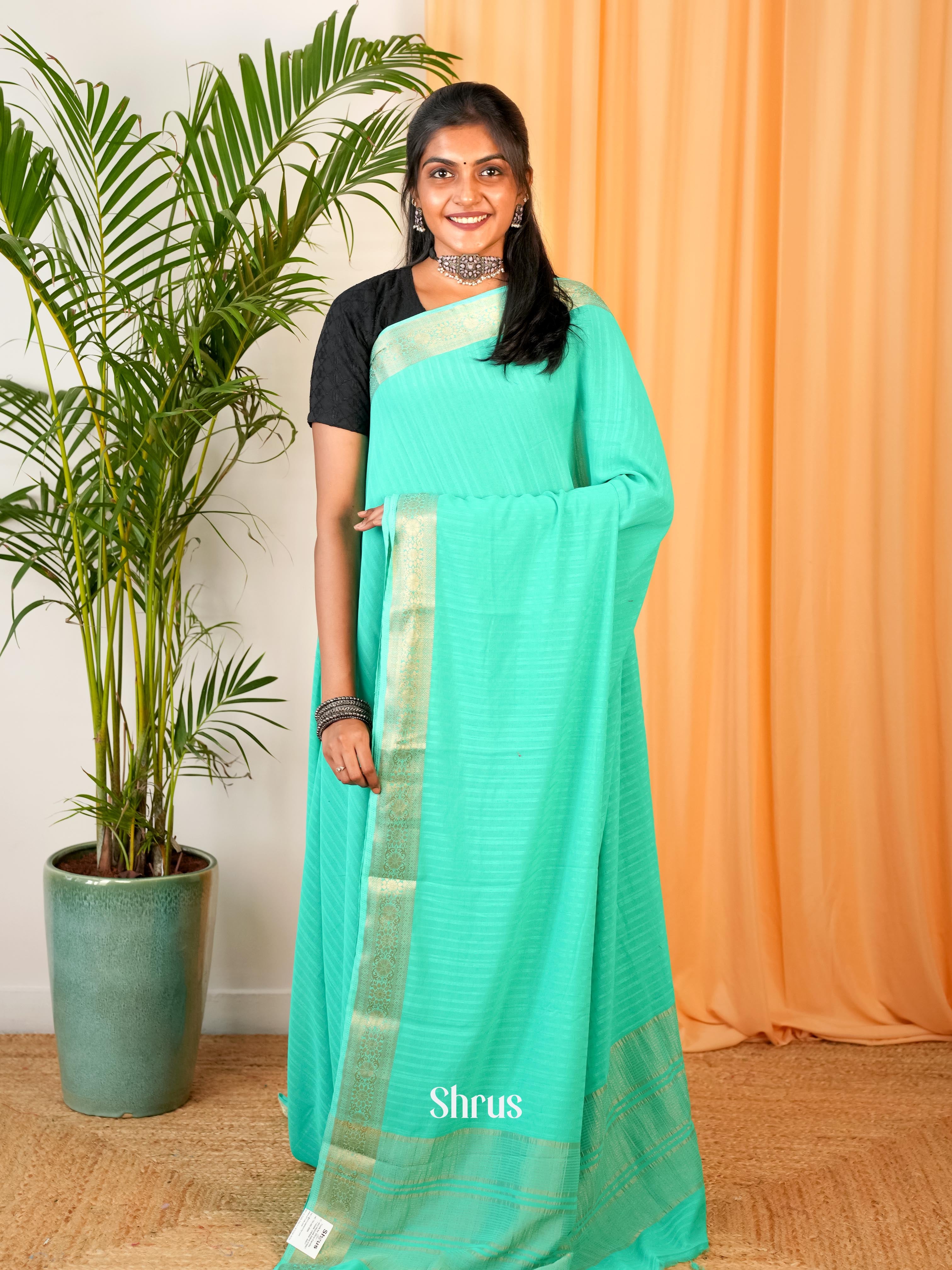Teal Green - Semi Mysoresilk Saree - Shop on Shrus.com